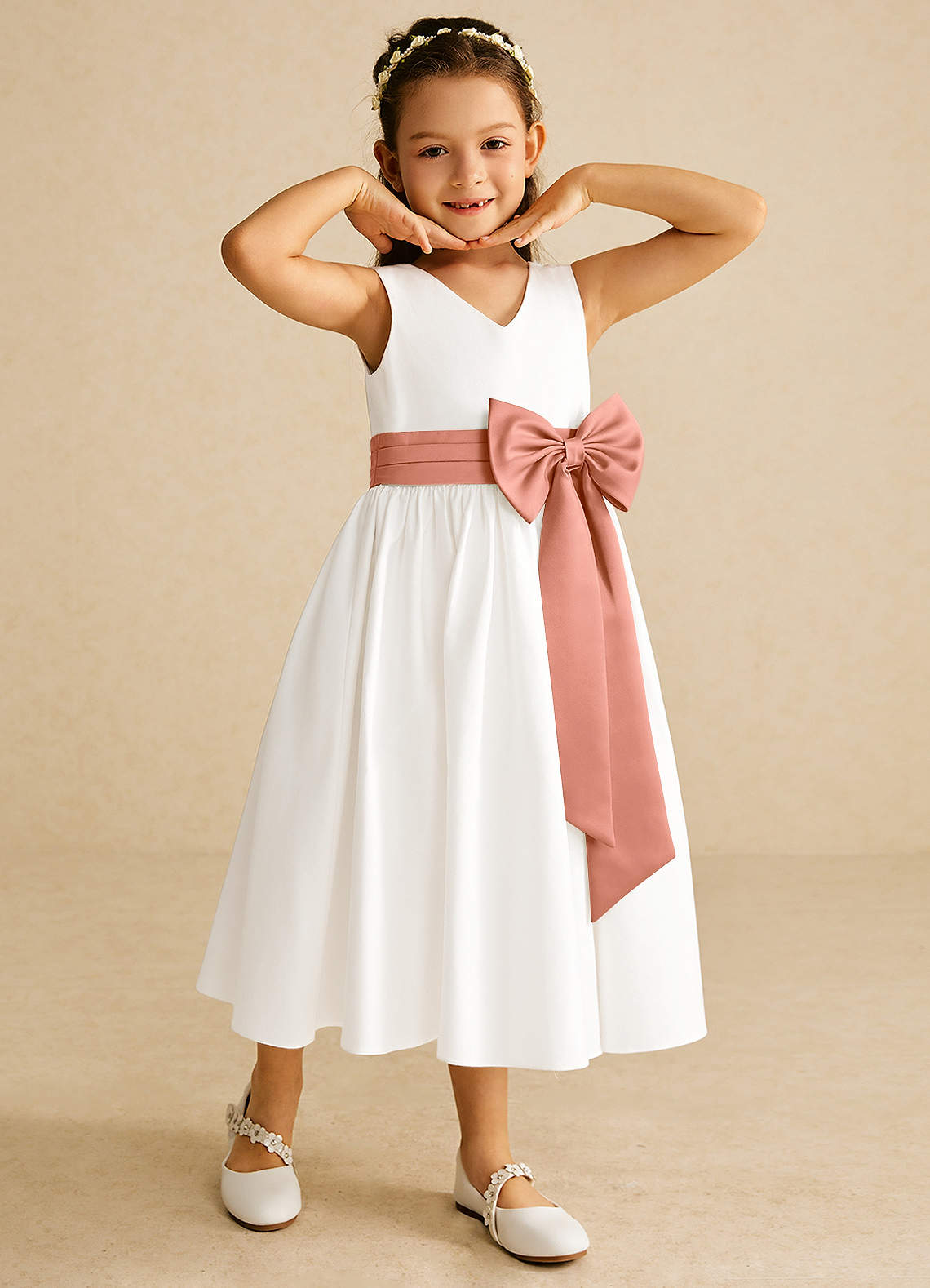 Azazie Darling Flower Girl Dresses Ivory Mai Tai A-Line Bow Cotton Dress image1