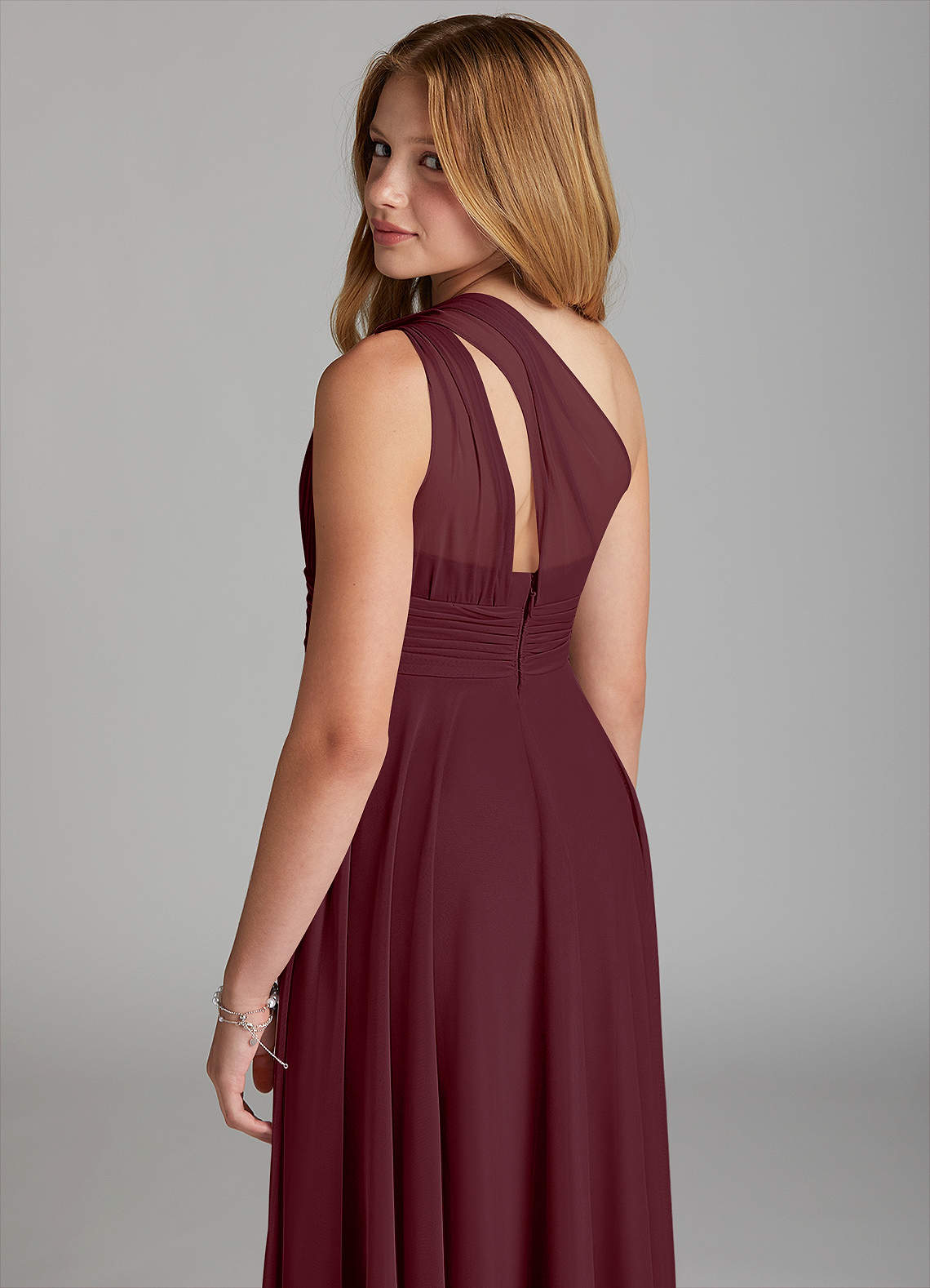 Azazie Charlize Junior Cabernet A-Line Mesh Dress image4