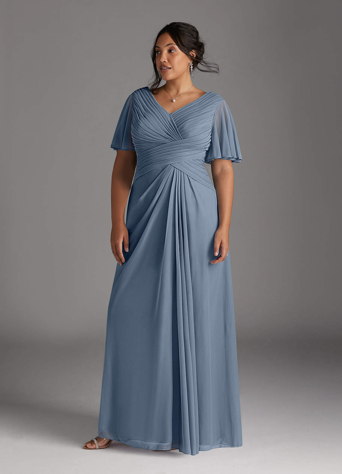 Azazie Emmeline Mother of the Bride Dresses Twilight A-Line V-Neck Pleated Mesh Dress image6