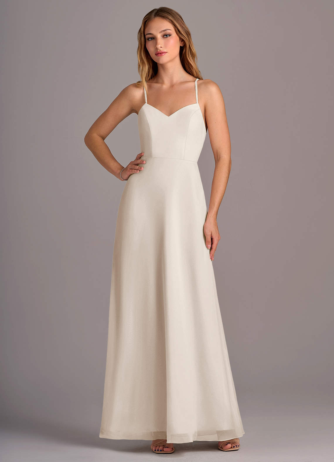 white alabaster bridesmaid dress Azazie Mei azazie frost