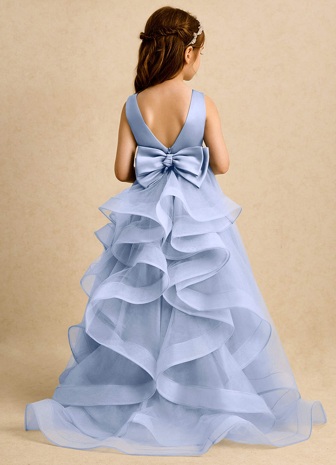 Azazie Ball-Gown Scoop Neck Chapel Train Tulle Flower Girl Dresses - Ice Azazie Ball-Gown Scoop Neck Chapel Train Tulle Flower Girl Dresses - Ice