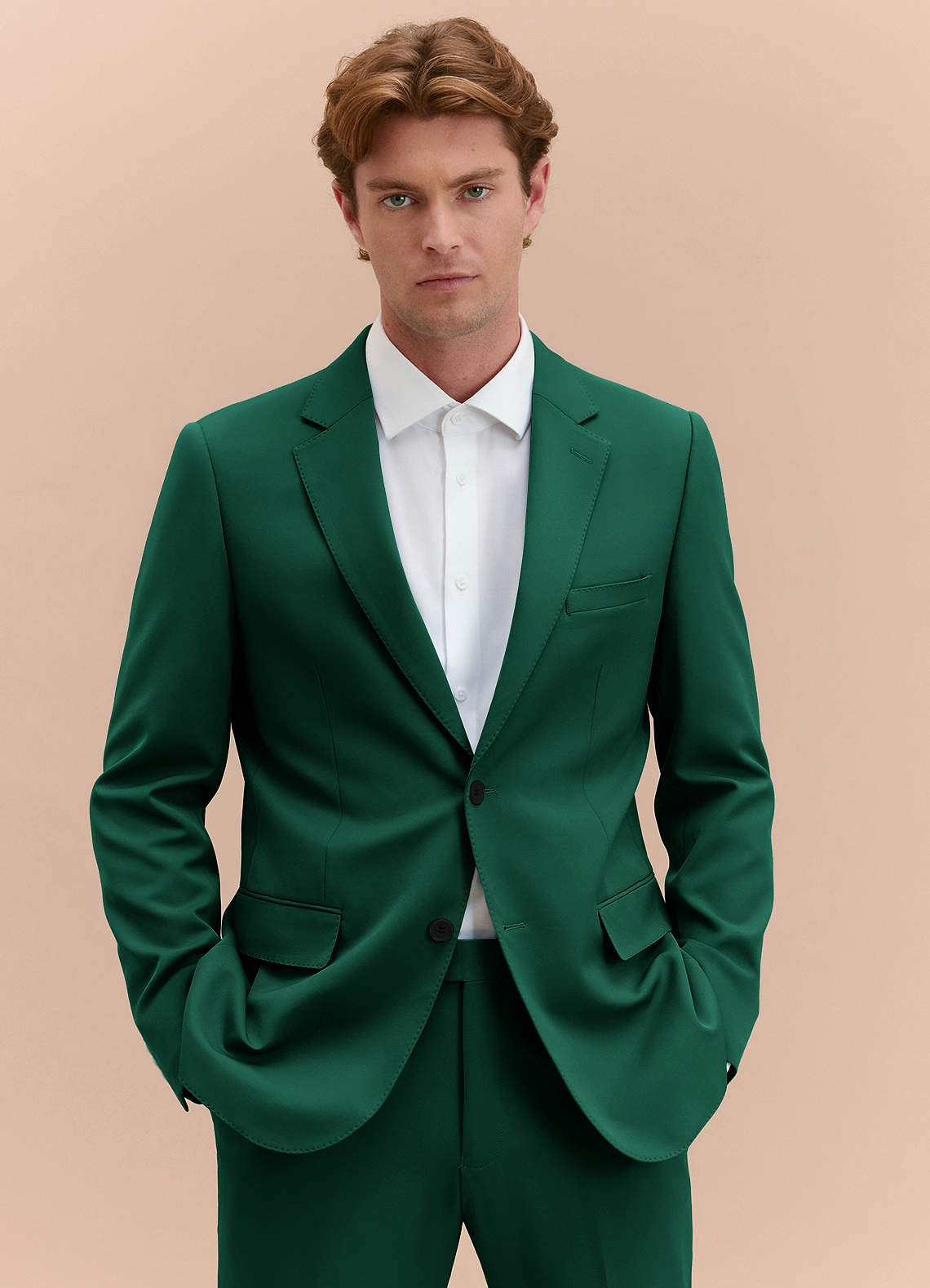 Azazie James Emerald Structured Stretch Slim Men's Wedding Suit Jacket Size 44 Long