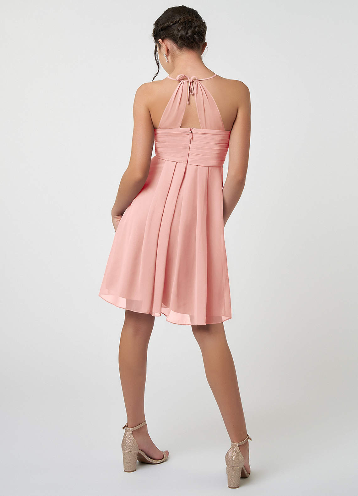 Azazie Ginny Junior Agave A-Line Pleated Chiffon Dress image1