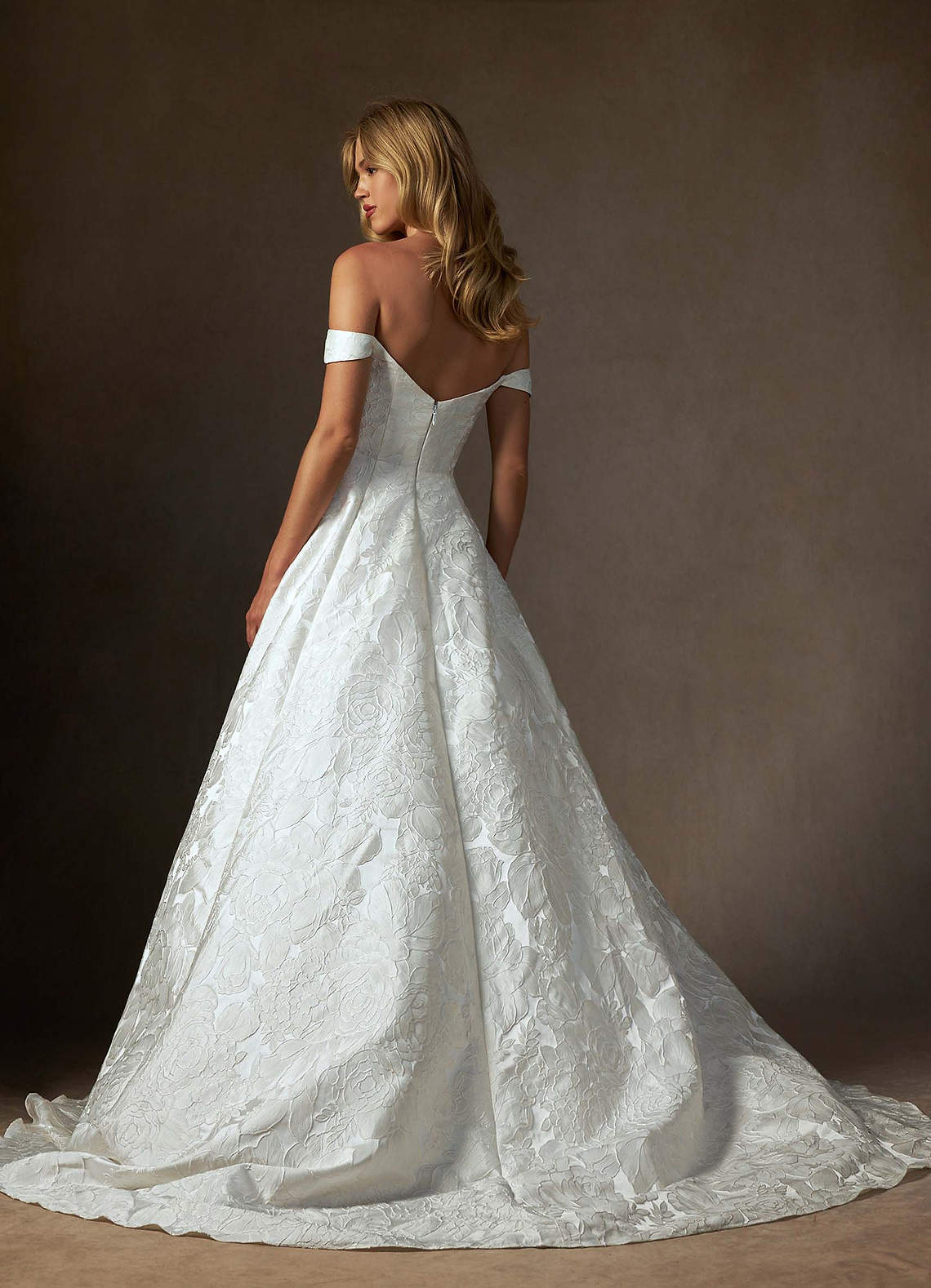 Azazie Amaya Hochzeitskleider Ballkleid Schulterfrei Blumen-Jacquard Kleid Diamantweiß image1