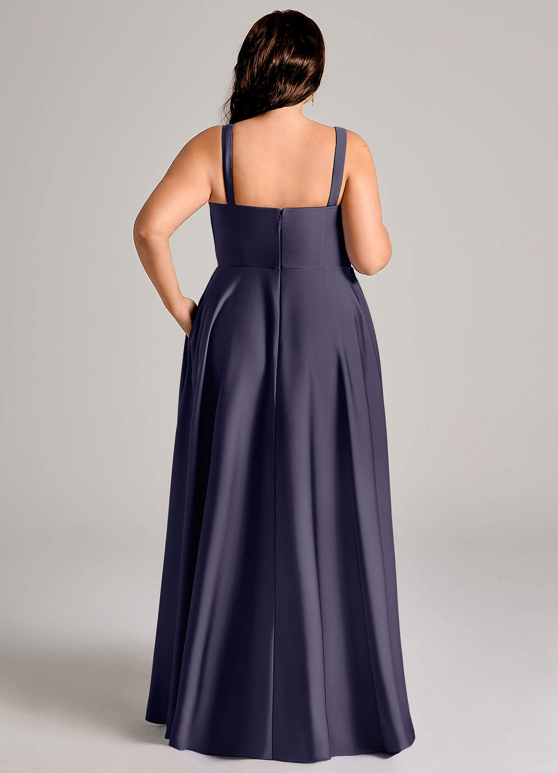 Azazie Shaude Bridesmaid Dresses Stormy A-Line Pleated Stretch Satin Dress image12