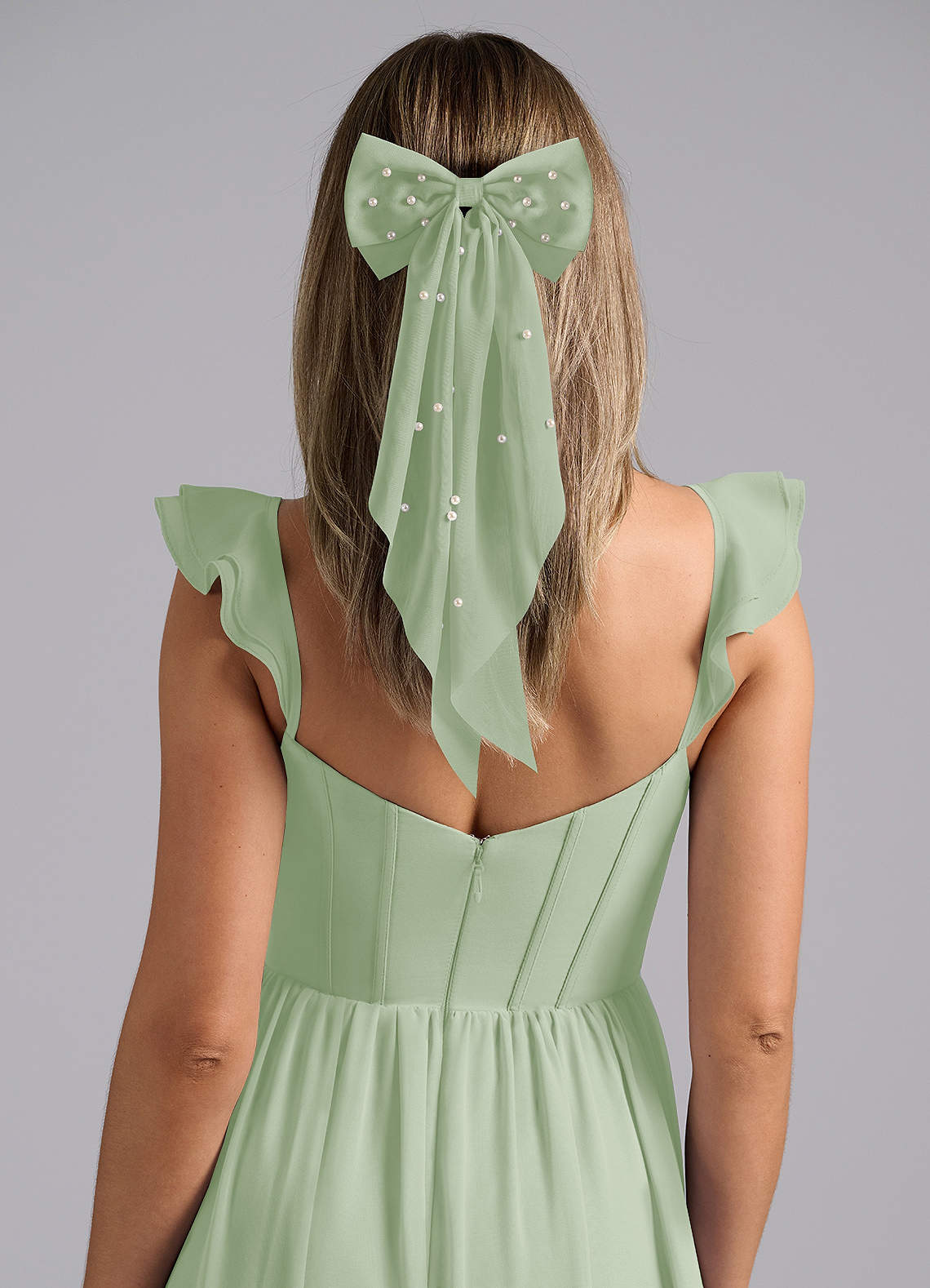 front Grampo de cabelo com laço de pérola