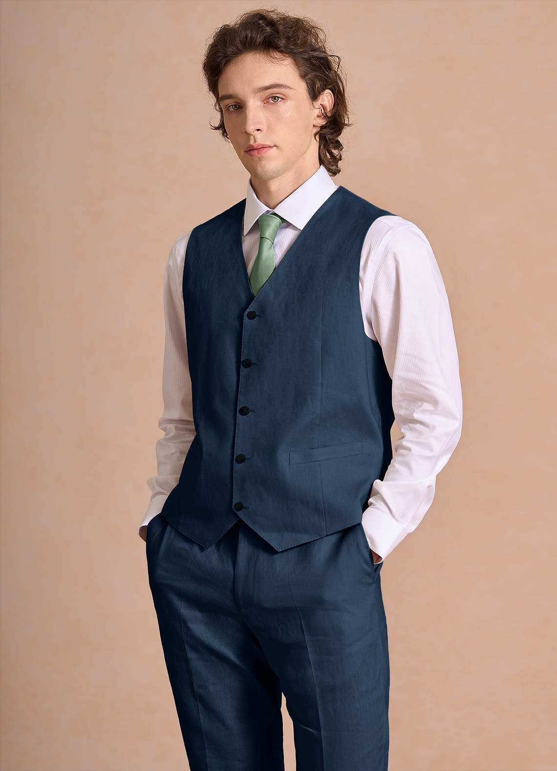 front Harrison Dark Navy 100% Linen Suit Vest