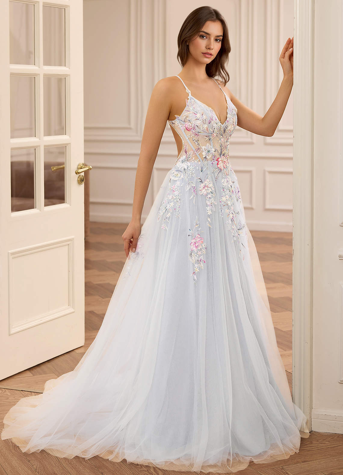 embroidered halter prom dress GLS Long Two Piece Halter Mermaid Prom Gown - White - XL