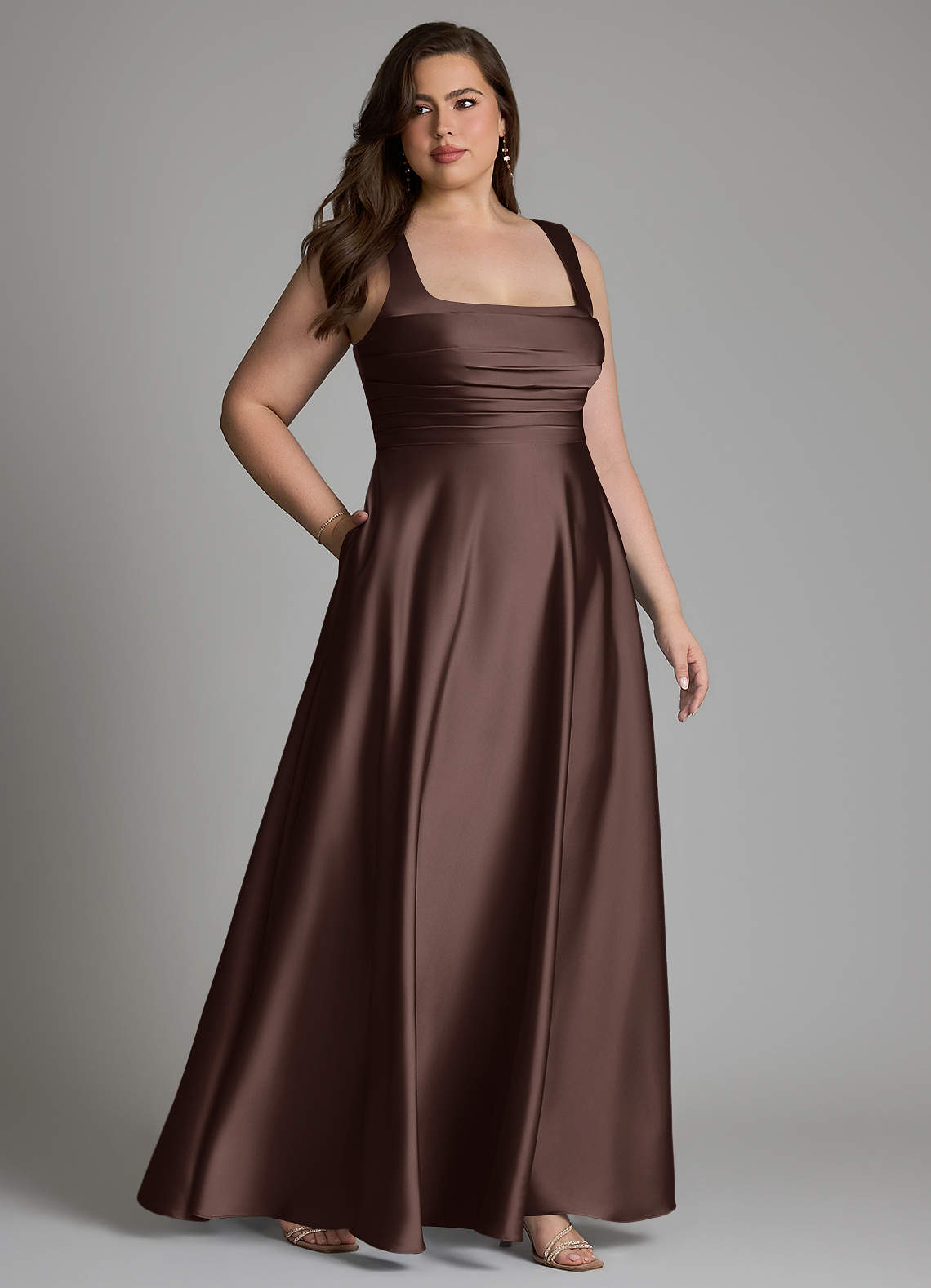 Azazie Azaria Bridesmaid Dresses Ganache A-Line Corset Stretch Satin Dress image10