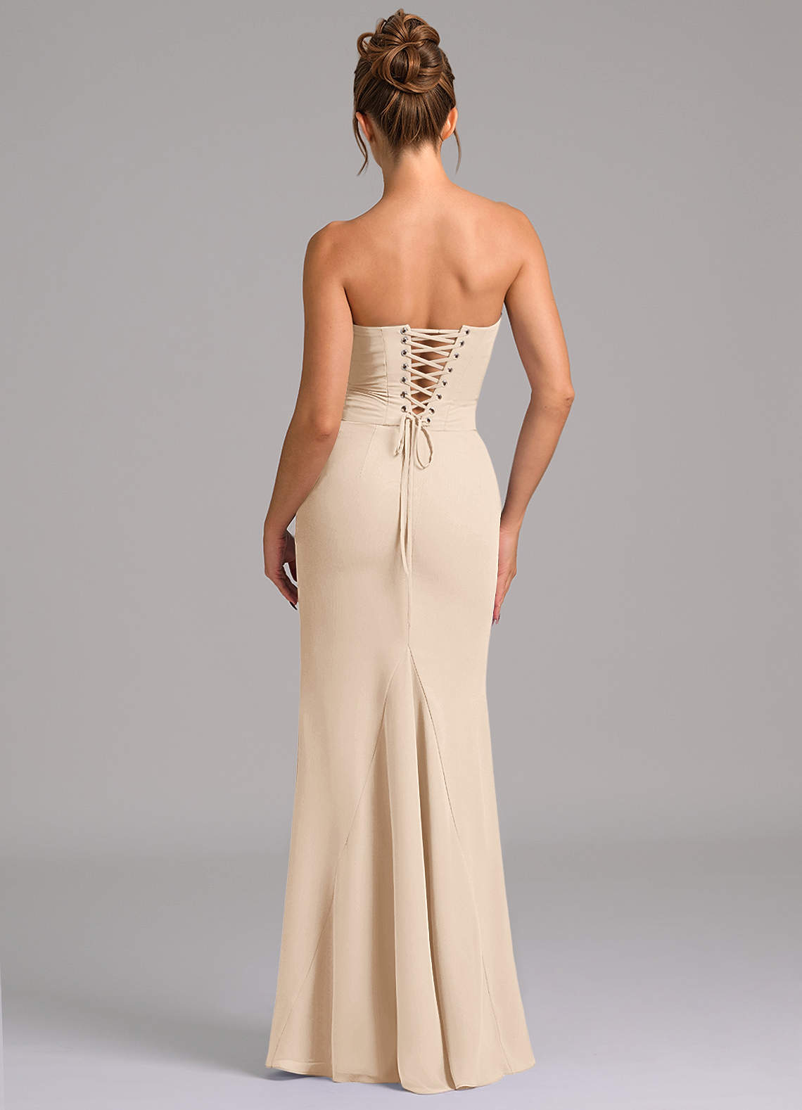 Azazie Sorrel Jurken voor bruidsmeisjes Jurk van Chiffon met Zeemeermin Korset Wit Albast image1