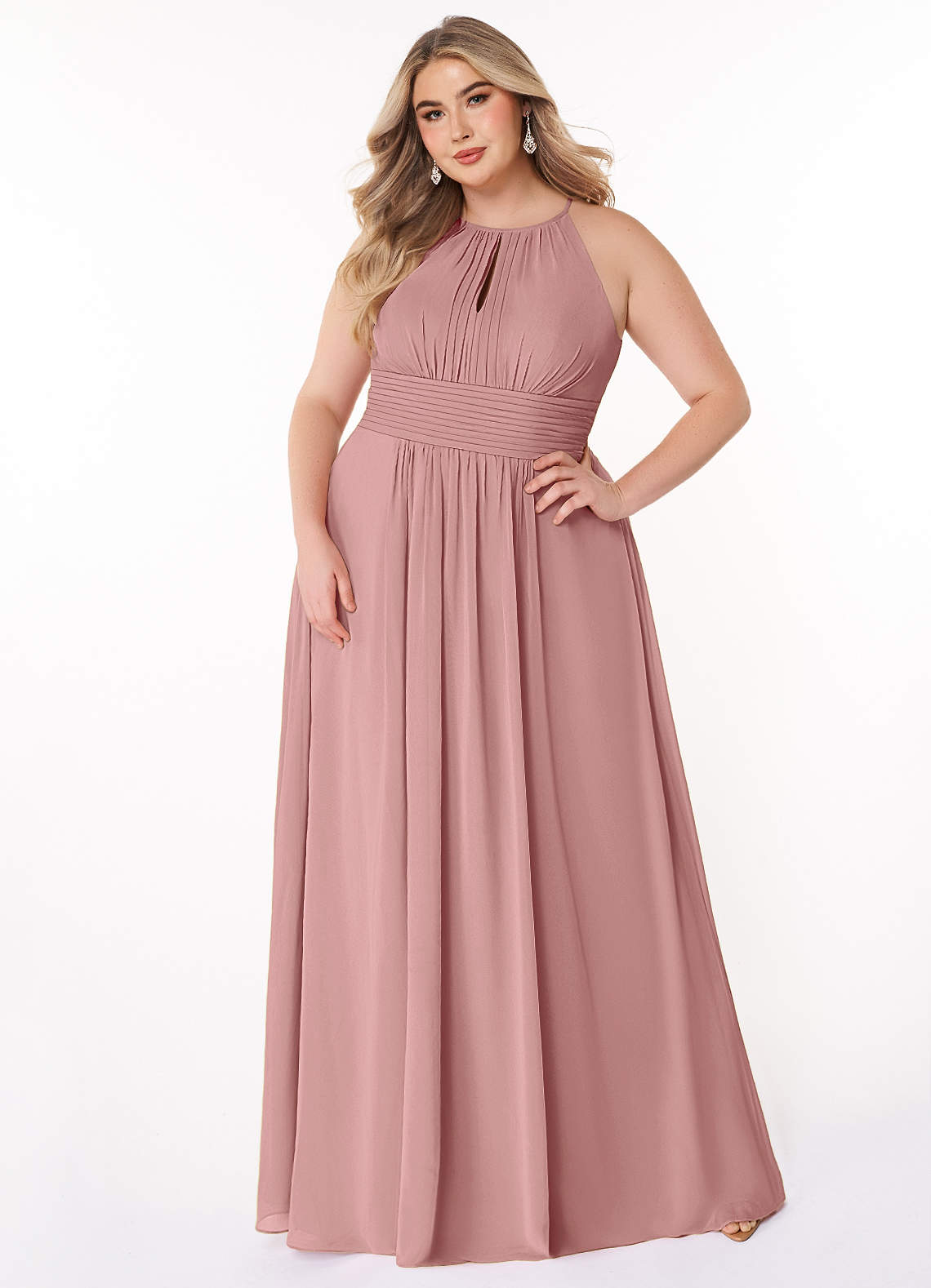 Azazie Bonnie Bridesmaid Dresses Dusty Rose A-Line Keyhole Ruched Chiffon Dress image1