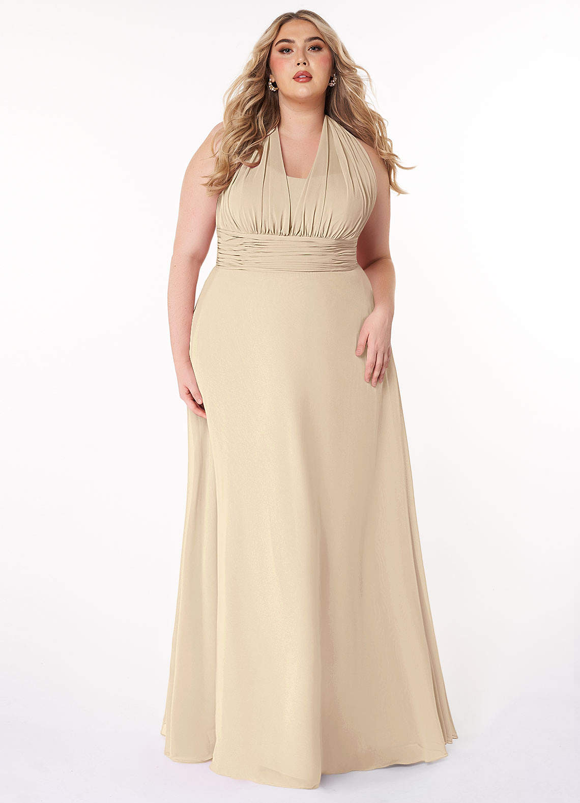 Azazie Fifi Bridesmaid Dresses Champagne A-Line Strapless Chiffon Convertible Dress image1