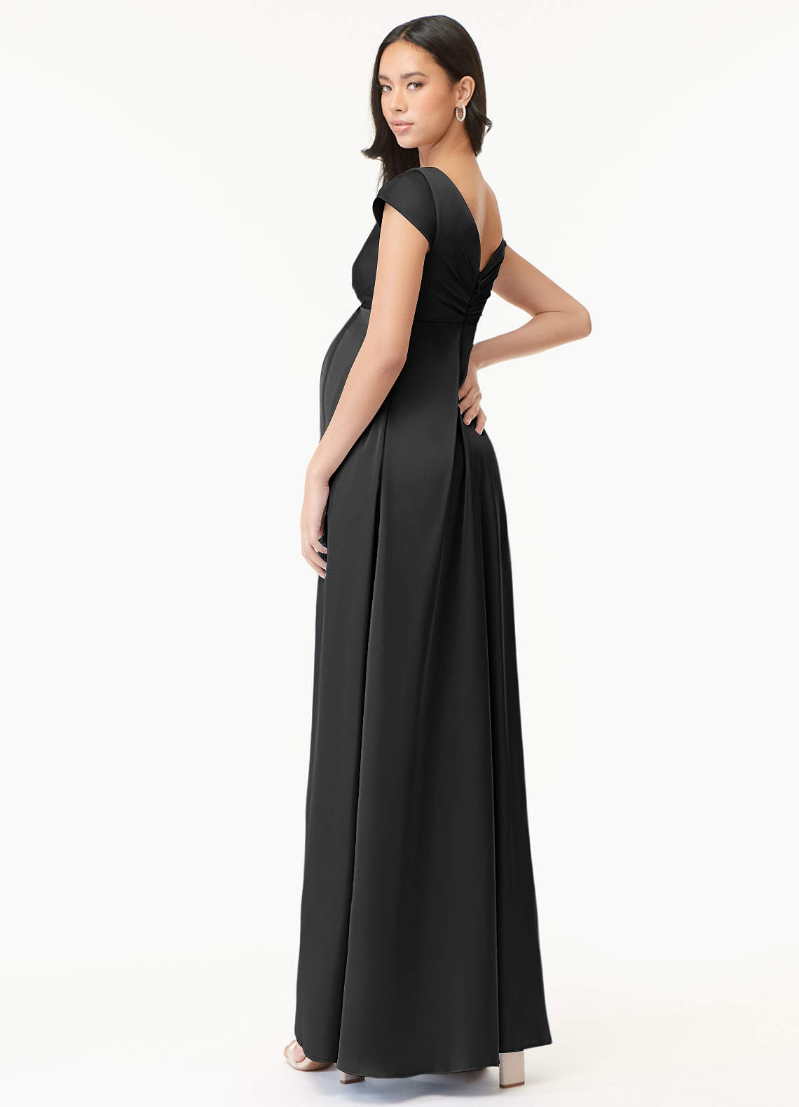 Azazie Allessia Maternity Bridesmaid Dresses A-Line Pleated Stretch Satin Floor-Length Dress image3