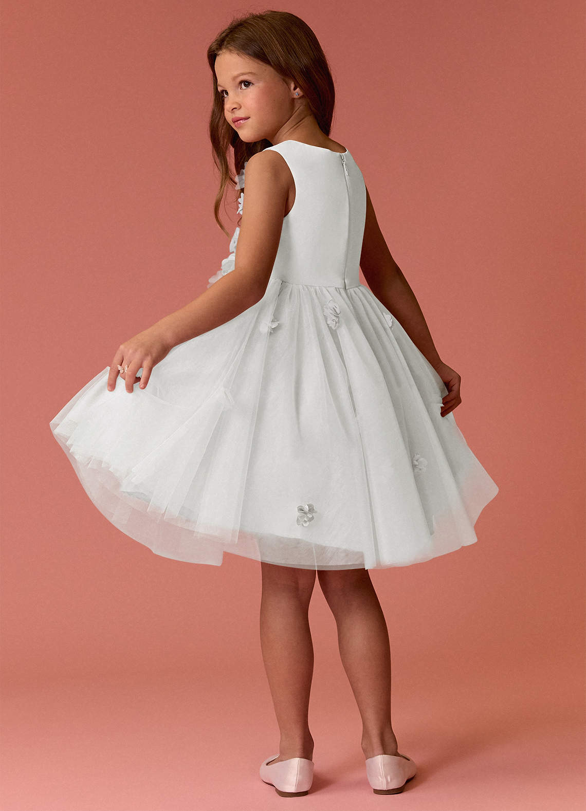 Barbie ♥ Azazie Flower Girl Dresses Diamond White A-Line Sleeveless Tulle Dress image6