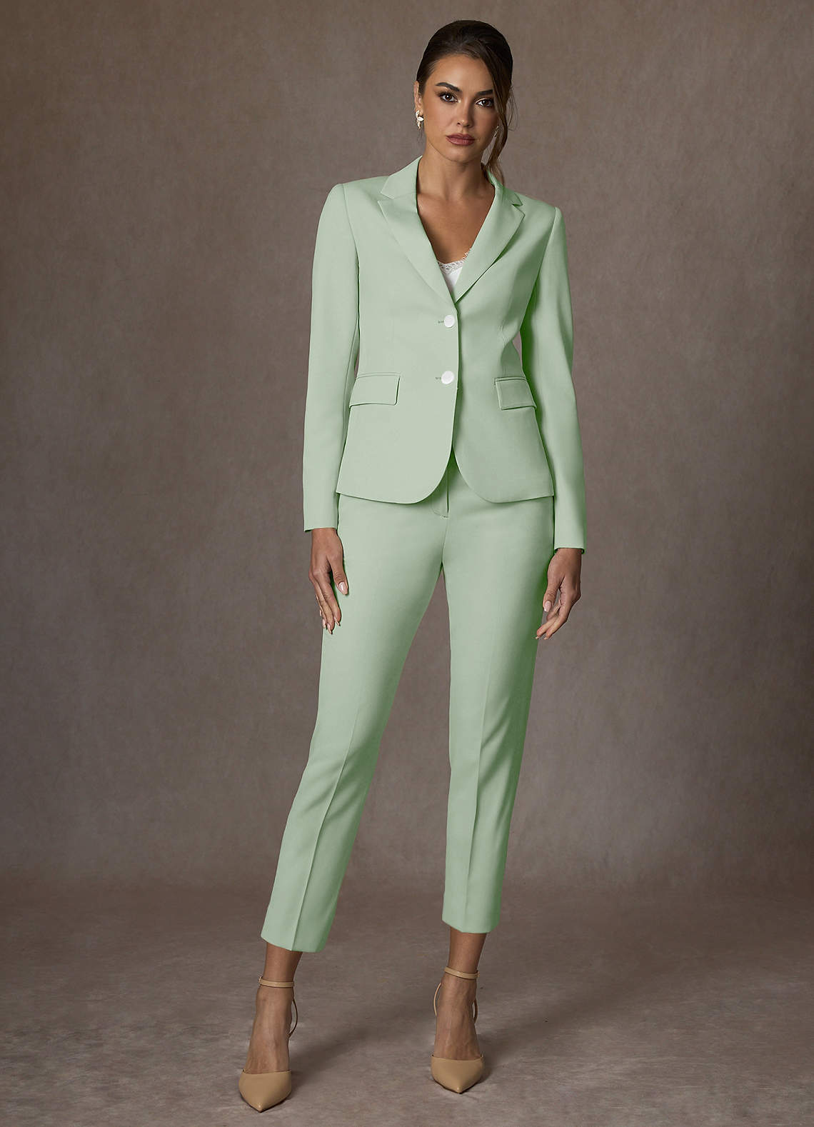 front Whitney Dusty Sage Structured Stretch Cropped Pants Suit