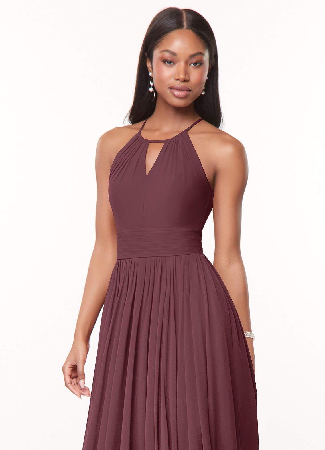 Azazie Cherish Bridesmaid Dresses Sangria A-Line Pleated Chiffon Dress image1