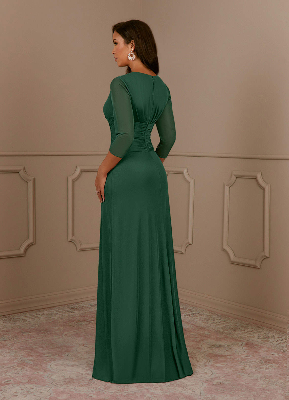 Azazie Annetta Mother of the Bride Dresses Dark Green A-Line V-Neck Pleated Mesh Dress image2