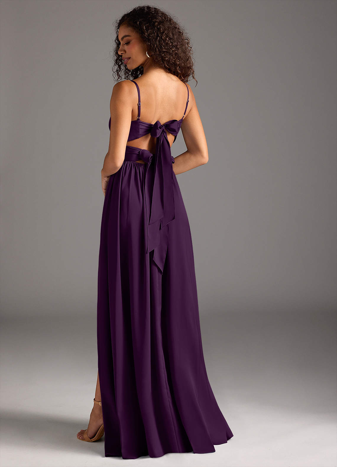 Azazie Zeya Bridesmaid Dresses Grape A-Line Pleated Stretch Satin Dress image1