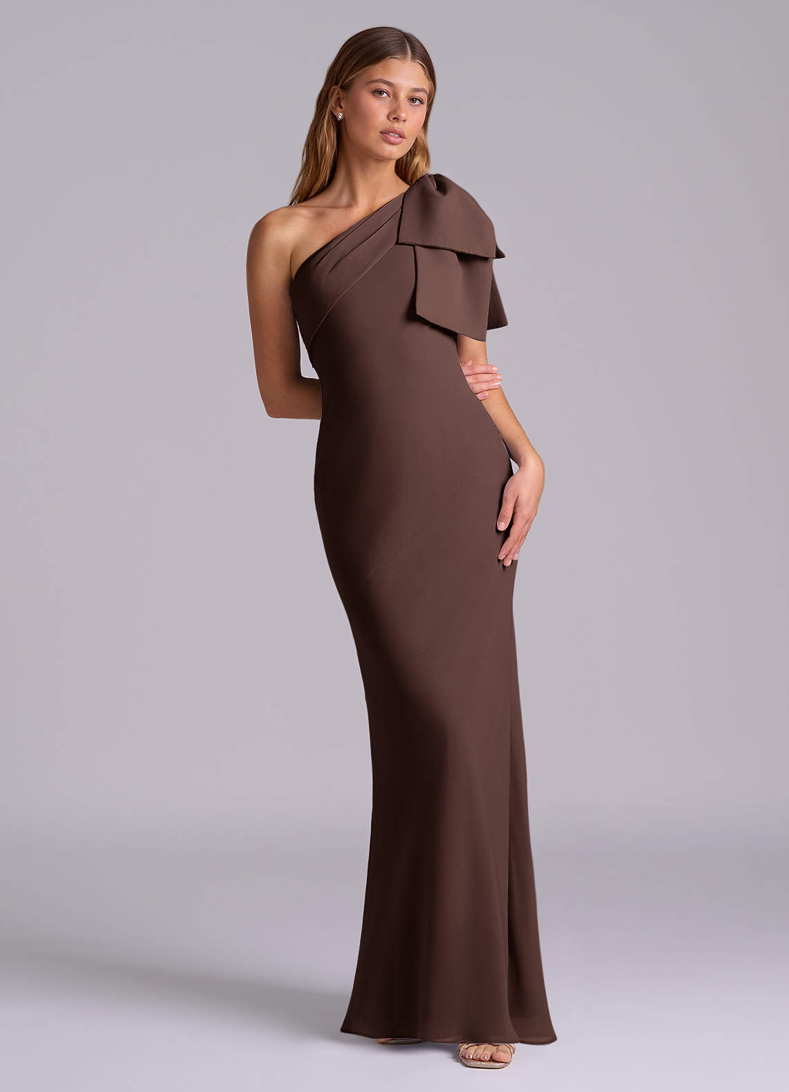 Azazie Yuanna Bridesmaid Dresses Ganache Mermaid One Shoulder Chiffon Dress image2