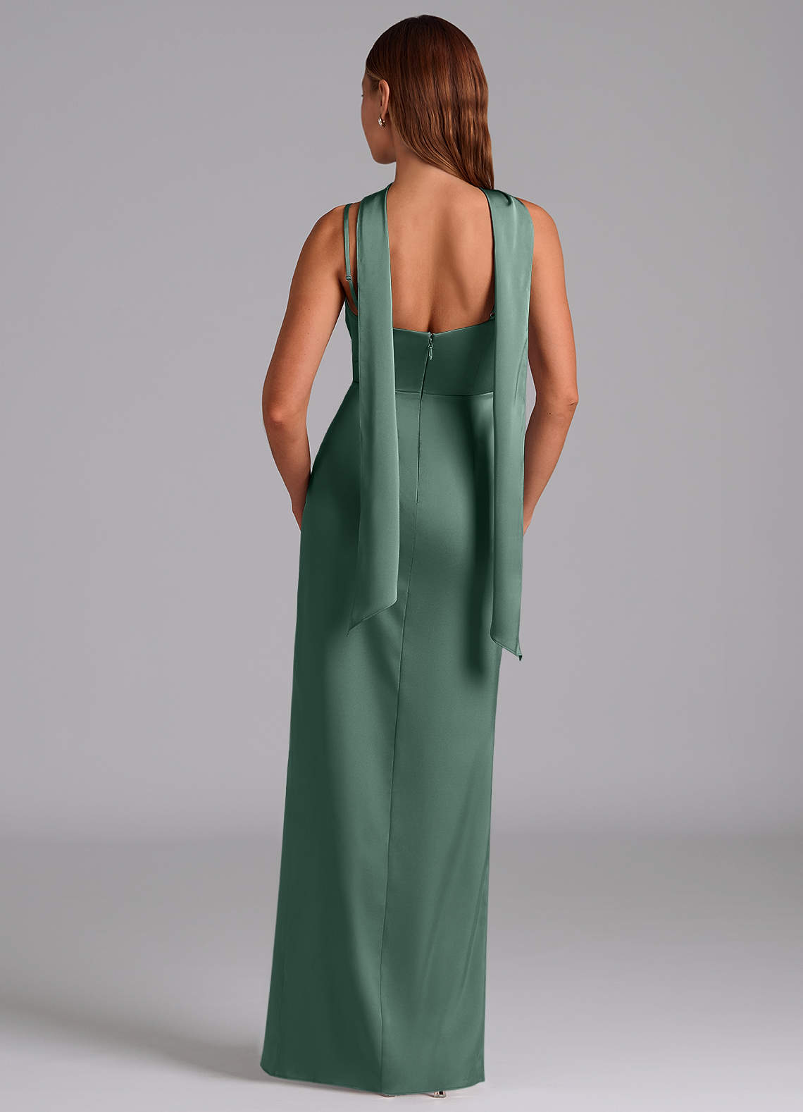 Azazie Calandra Brudepigekjoler En streg Plisseret Stræk satin Gulv-længde Kjole image3