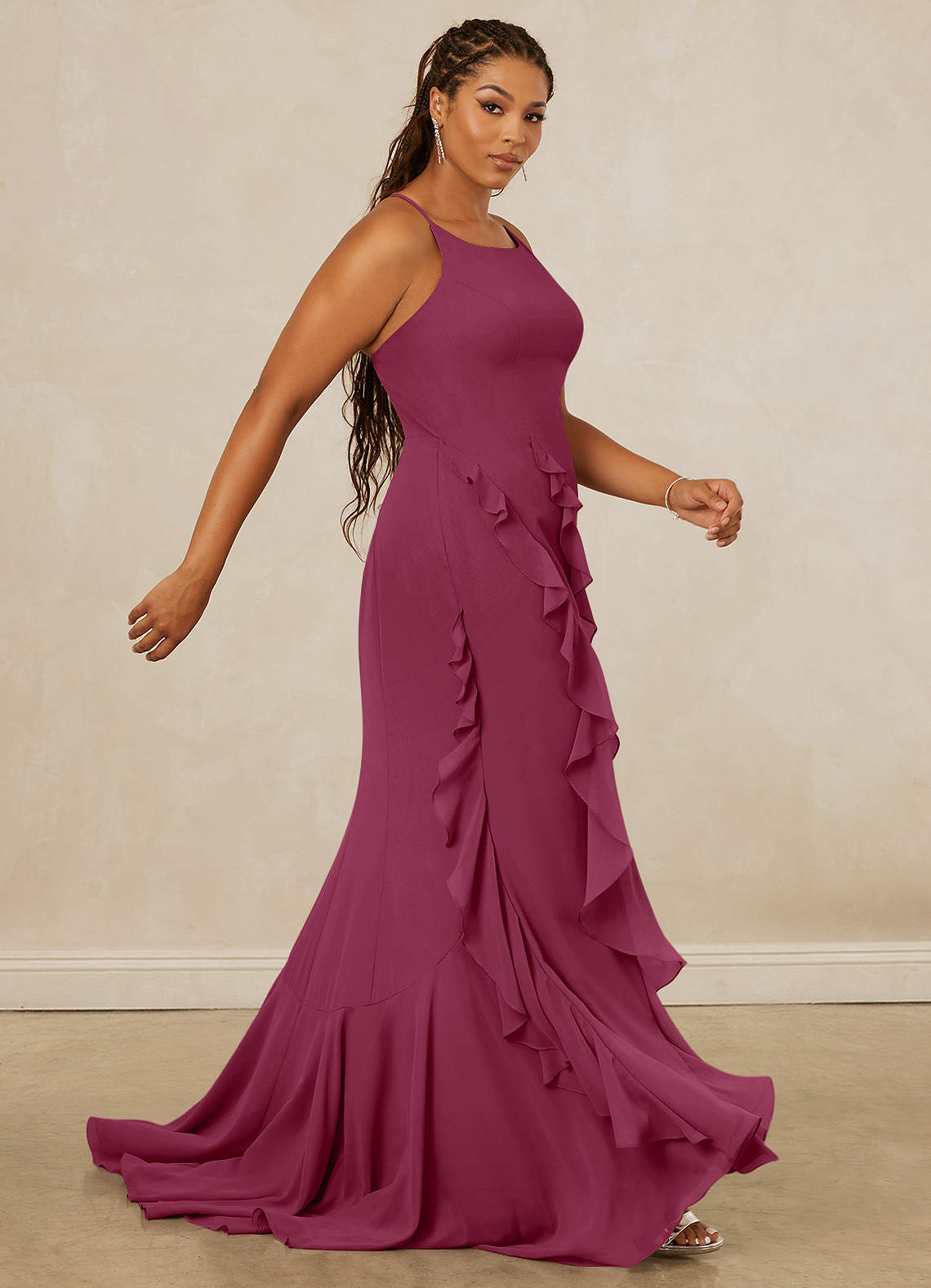 Christian Siriano Bridal for Azazie 1006 Bridesmaid Dresses Mulberry Mermaid Ruched Chiffon Dress image12