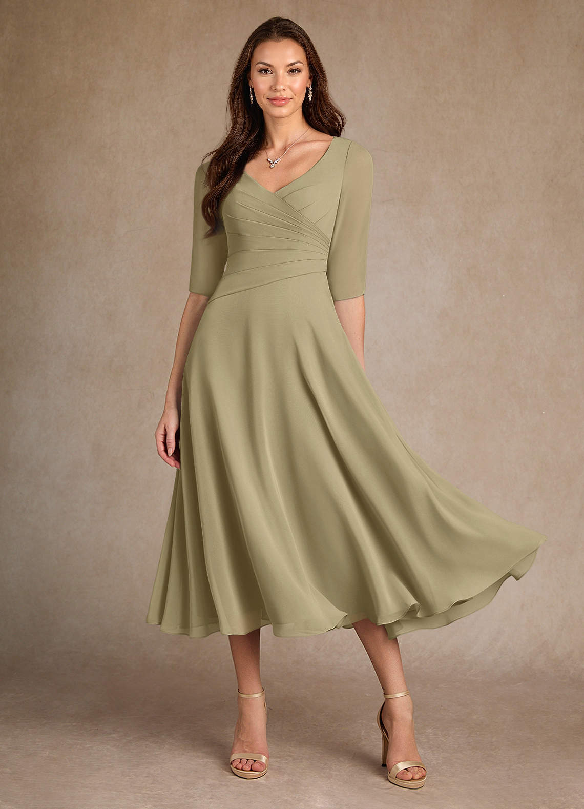Azazie Durant vestidos de madre de la novia Vestido de Musgo Verde de Gasa de Corte En A con Plisado image1