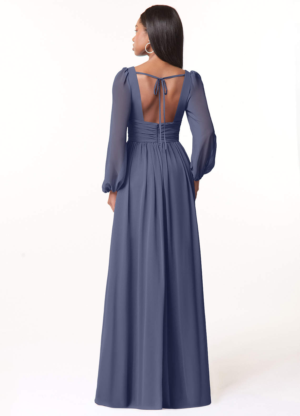 Azazie Norah Bridesmaid Dresses Stormy A-Line V-Neck Long Sleeve Chiffon Dress image1