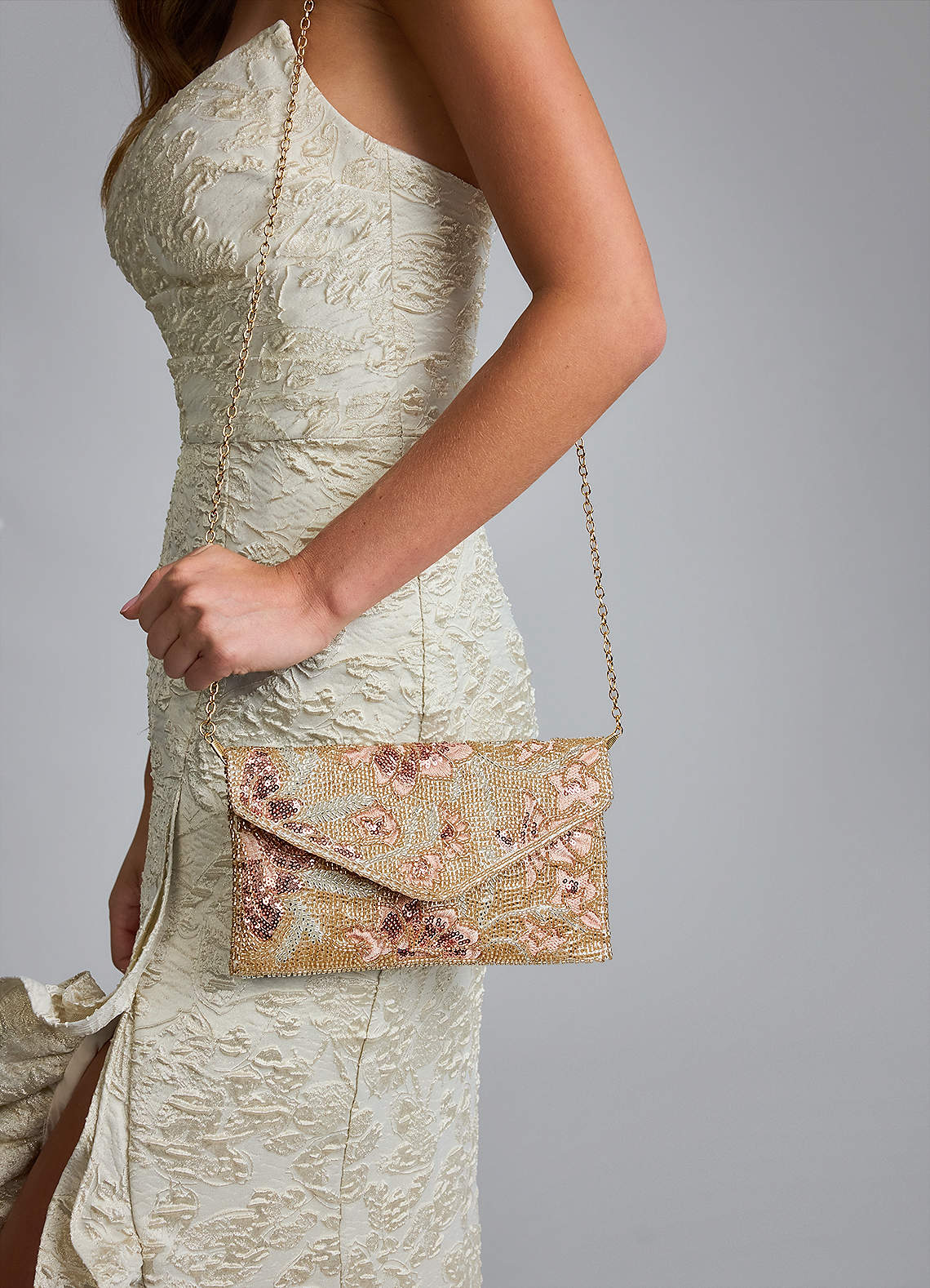 front Beaded Sequin Floral Envelope Clutch