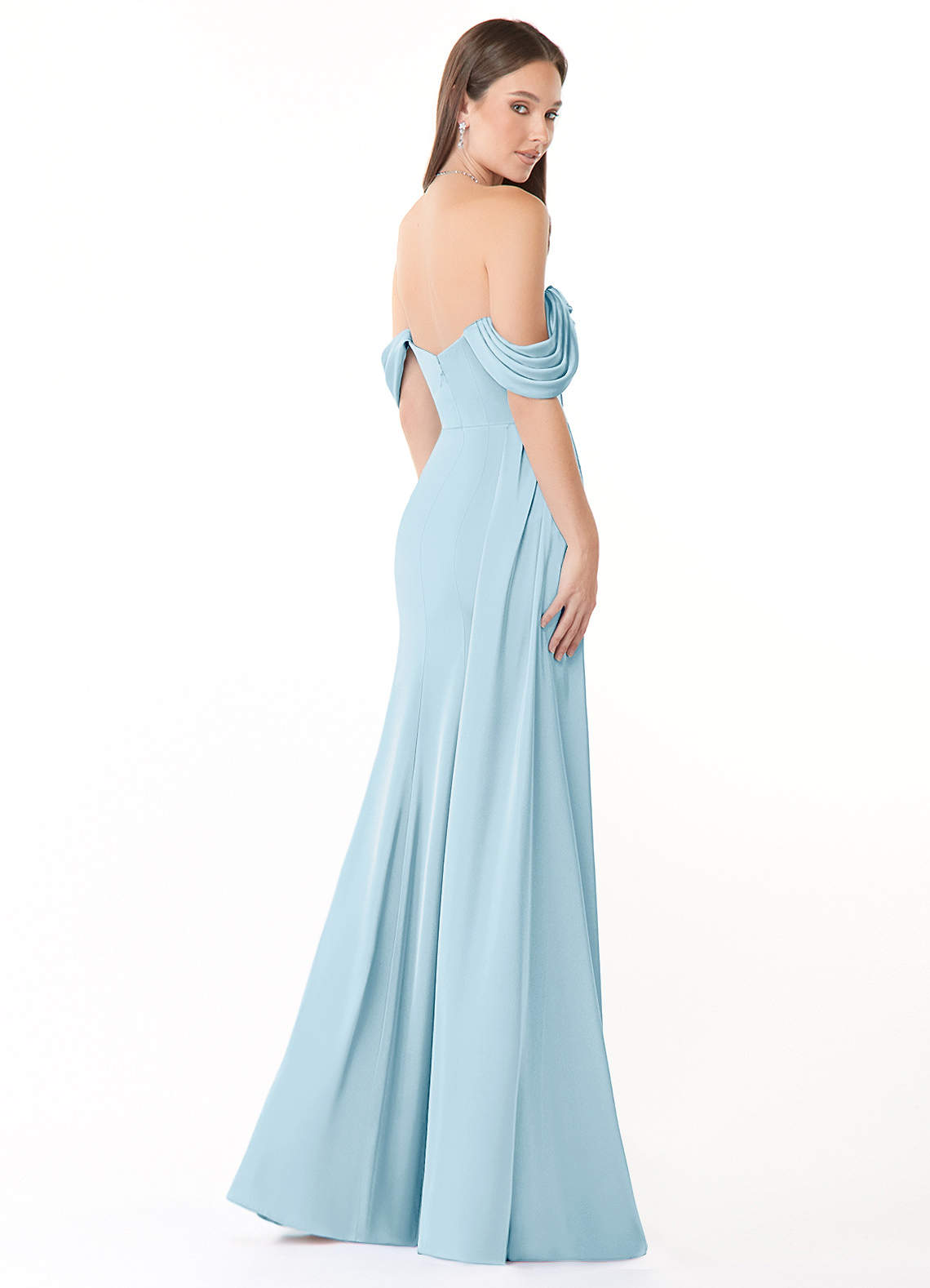 Azazie Amyra Bridesmaid Dresses Sky Blue Mermaid Off the Shoulder Stretch Satin Convertible Dress image5