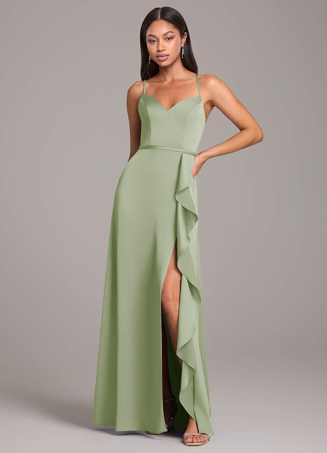 Azazie Naeem Bridesmaid Dresses Dusty Sage A-Line Stretch Satin Dress image1