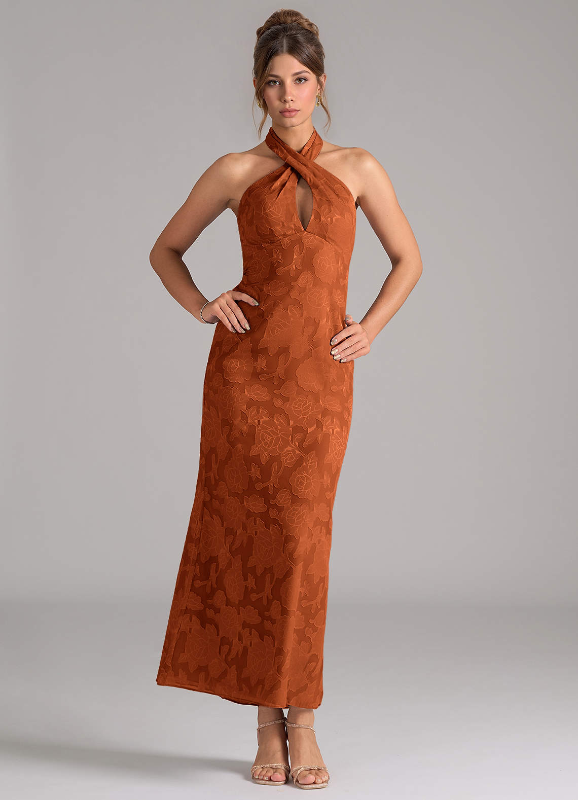 Azazie Marlissa Ready to Ship Dusty Blue Floral Burnout Bridesmaid