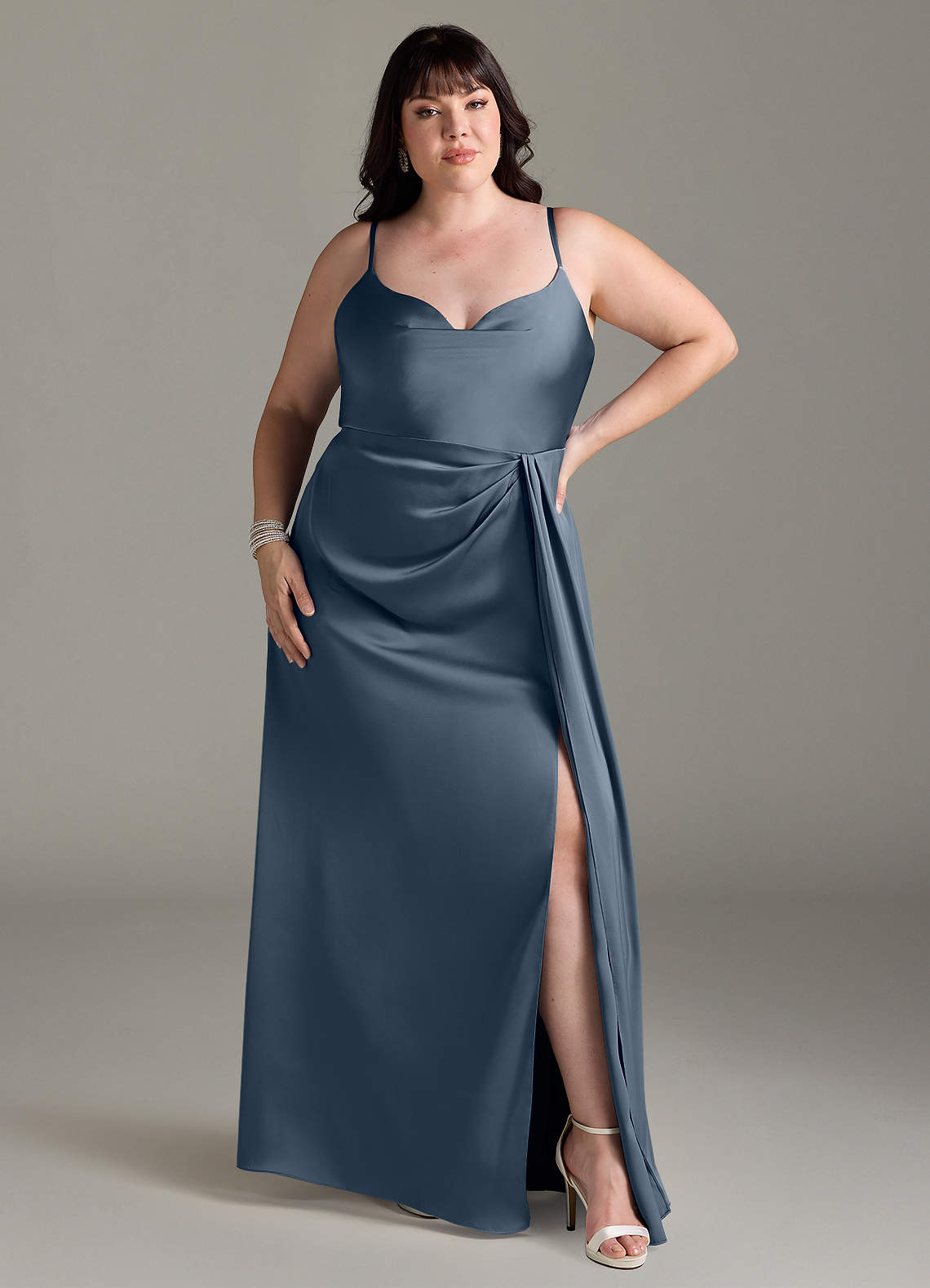 Azazie Brielle Bridesmaid Dresses Twilight A-Line Cowl Spaghetti Straps Stretch Satin Dress image1
