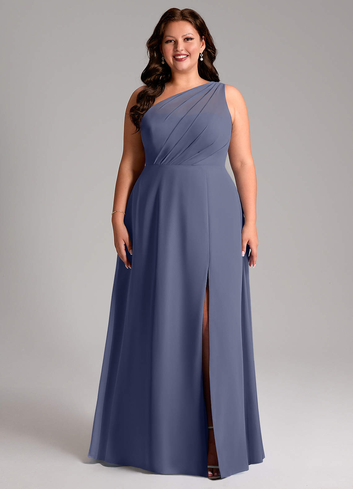 Azazie Phaedra Bridesmaid Dresses Stormy A-Line One Shoulder Chiffon Dress image1