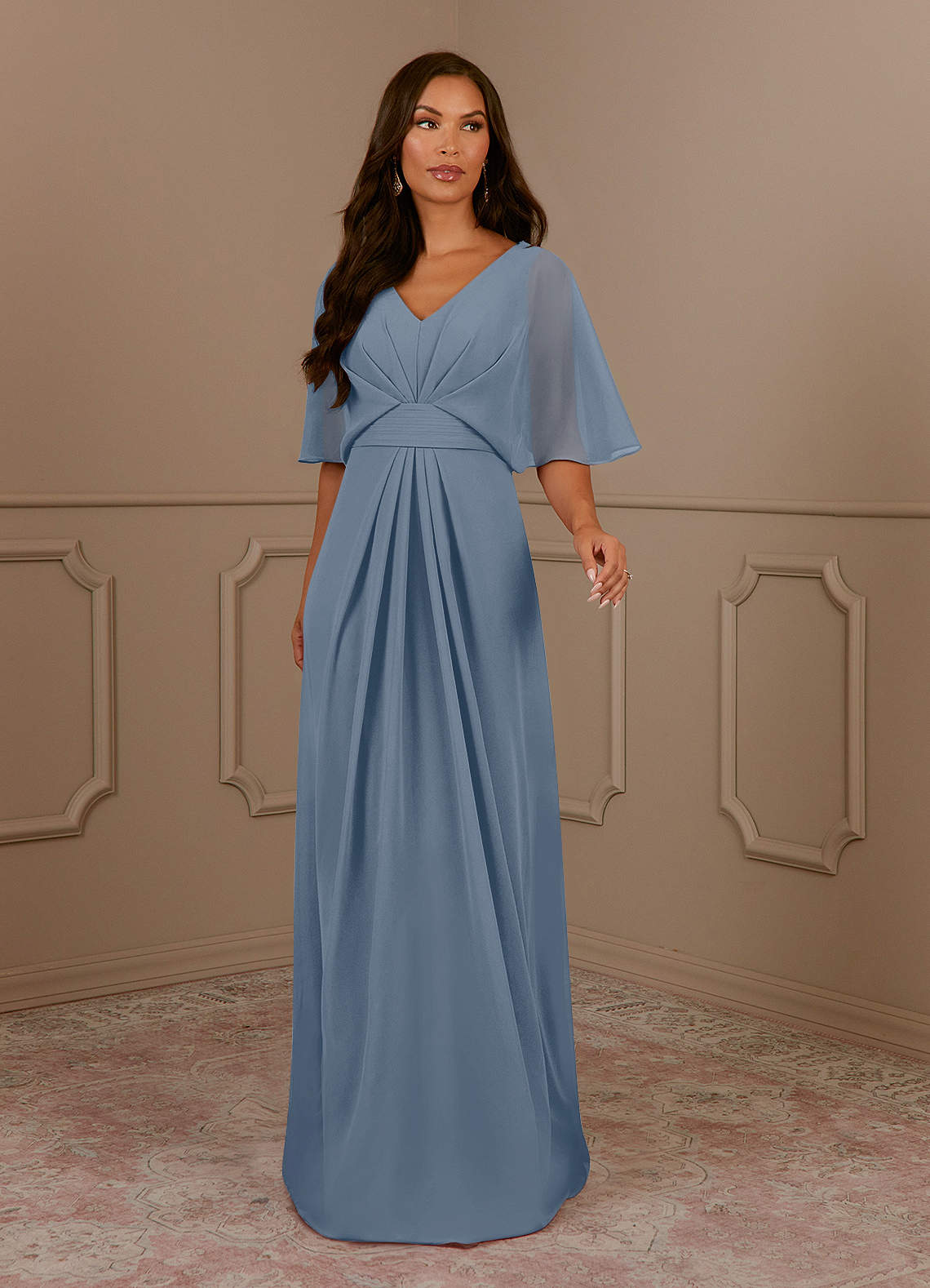 A-Line Pleated Chiffon Floor-Length Dress