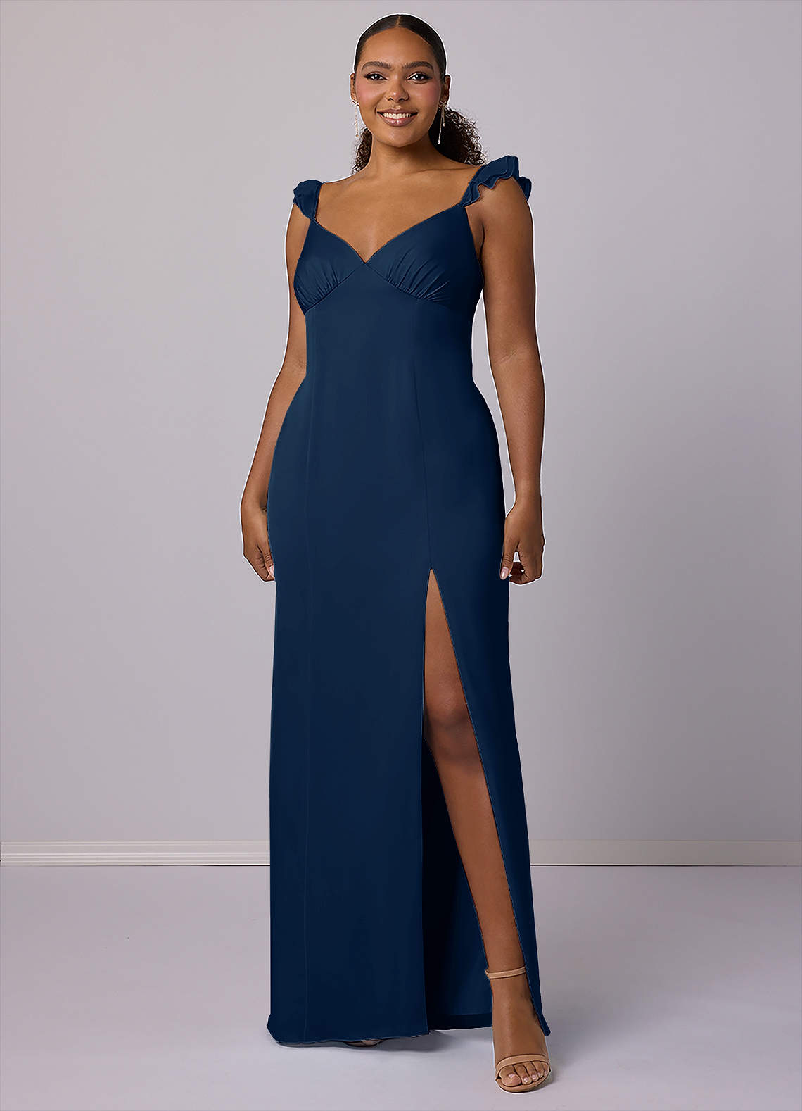 Barbie ♥ Azazie Bridesmaid Dresses Dark Navy Sheath Stretch Satin Dress image8