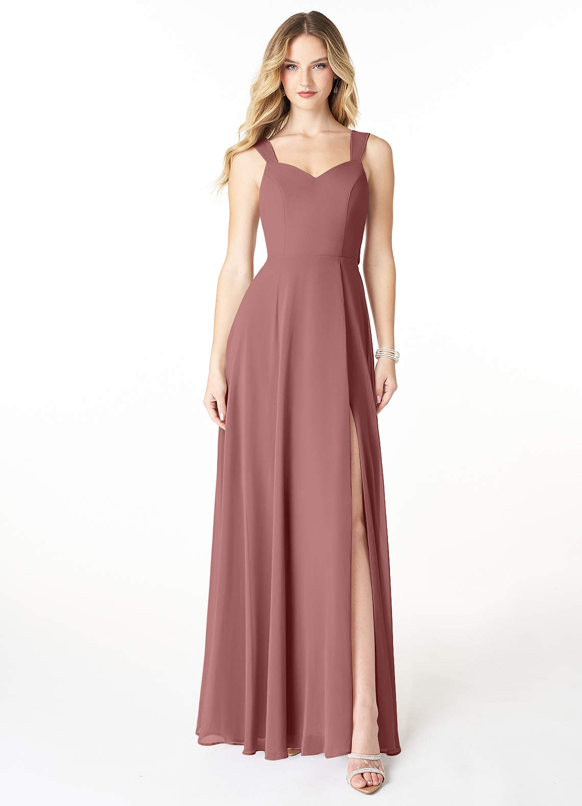 Azazie Julie Bridesmaid Dresses Desert Rose A-Line Sweetheart Neckline Chiffon Dress image1