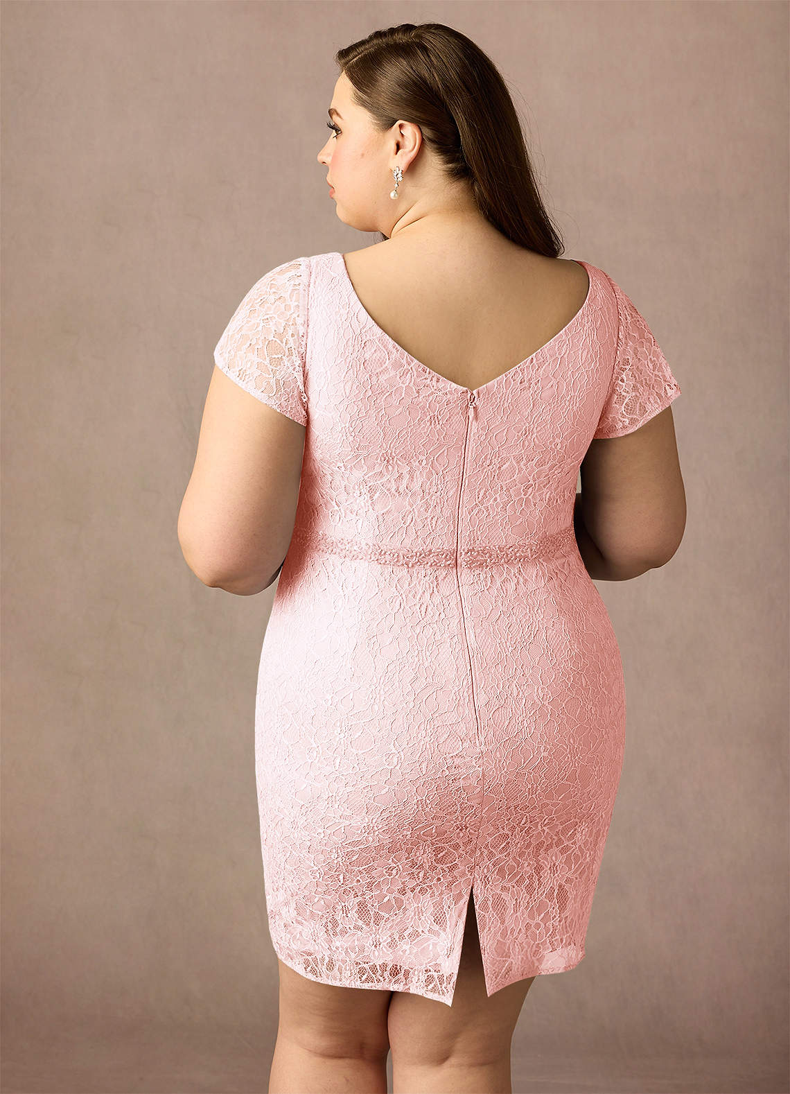 Azazie Lucilia Blushing Pink Sheath Lace Dress Ready to Ship | Azazie CA