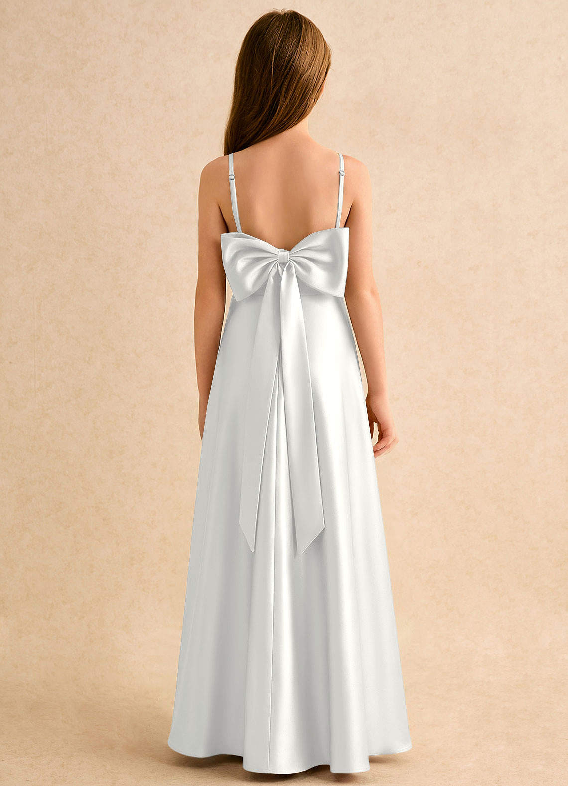 Azazie A-Line/Princess Scoop Neck Floor-Length Stretch Satin First Communion Dresses - White