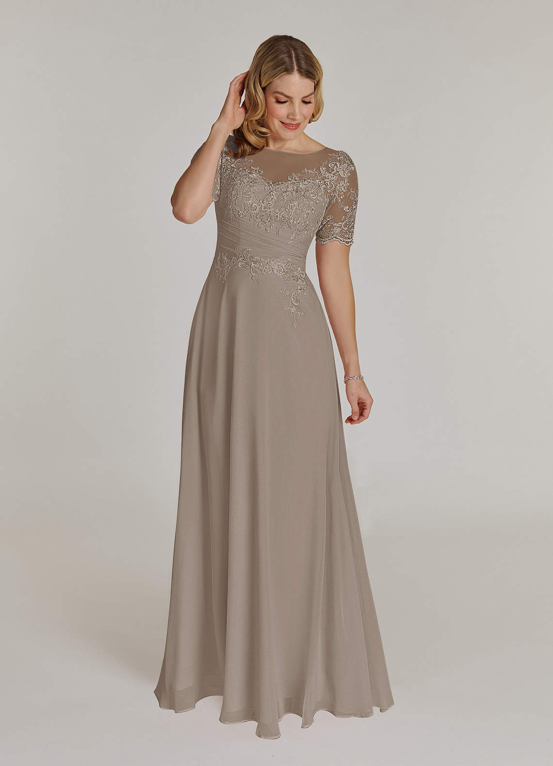 Taupe Chiffon Floor Length Dresses