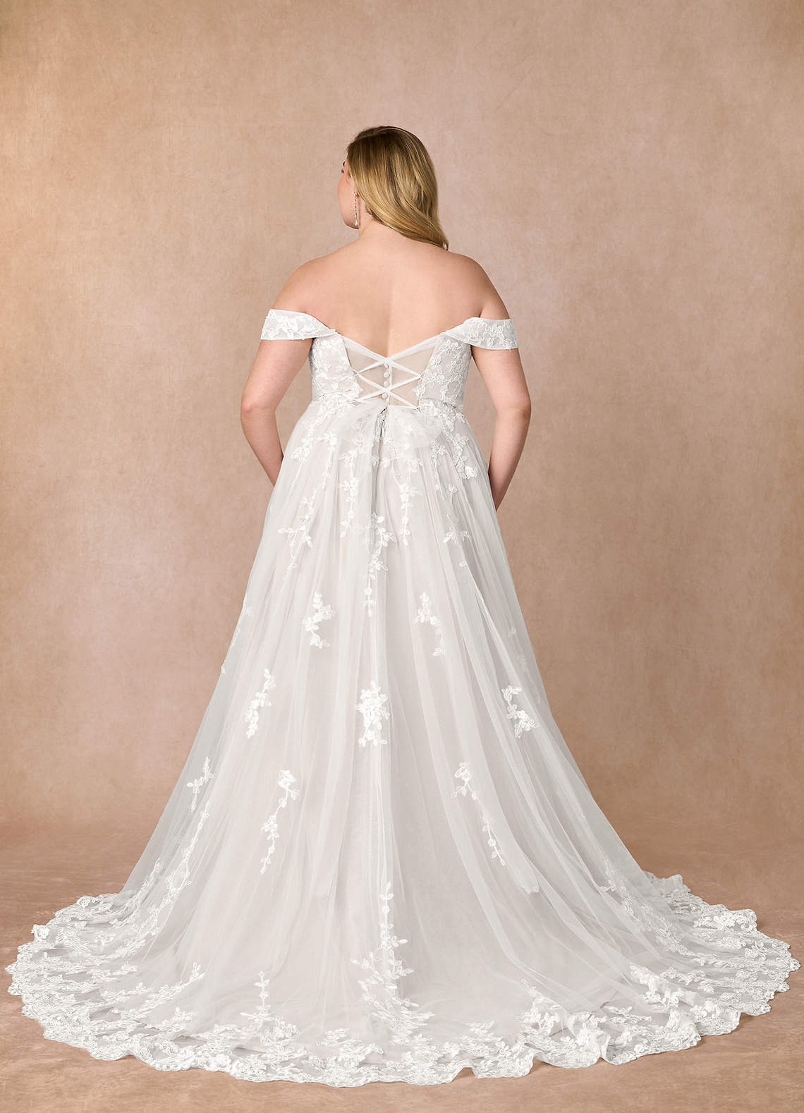 Azazie Botanica Wedding Dresses Diamond White A-Line Off the Shoulder Tulle Dress image8