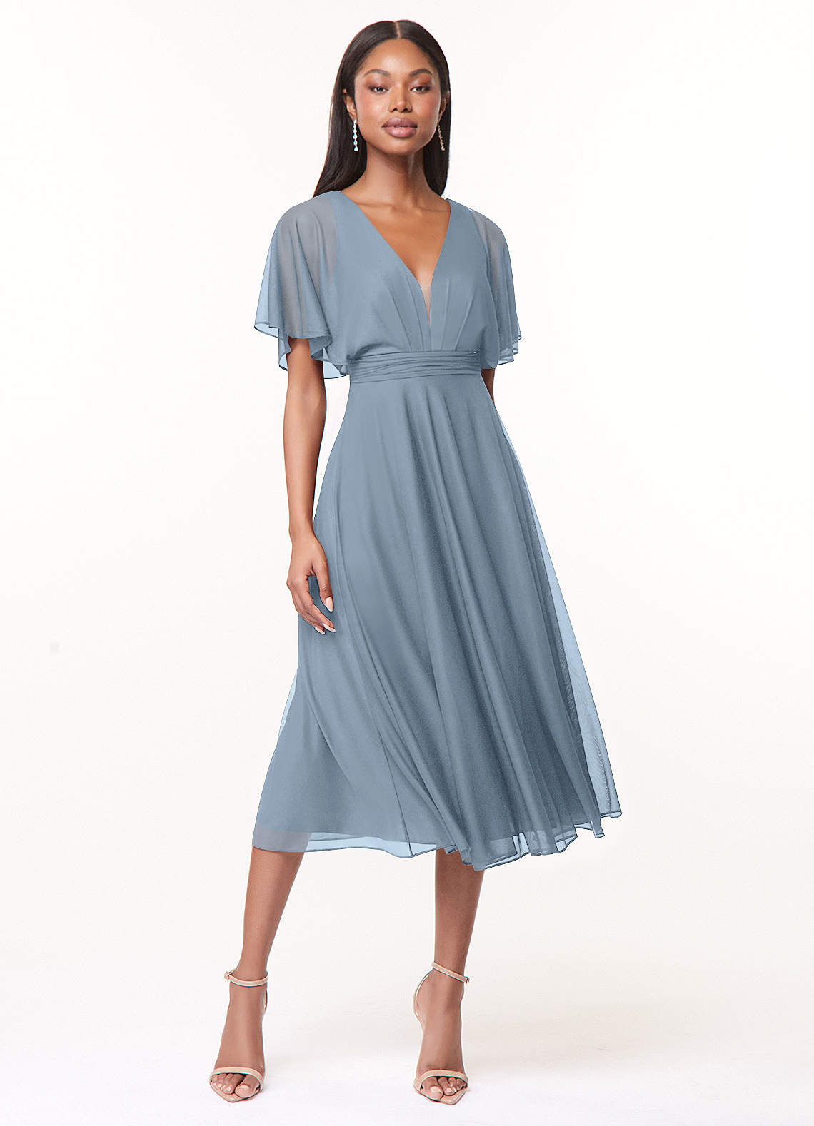 Azazie Tinsley Ready to Ship Dusty Blue Mesh Bridesmaid Dresses