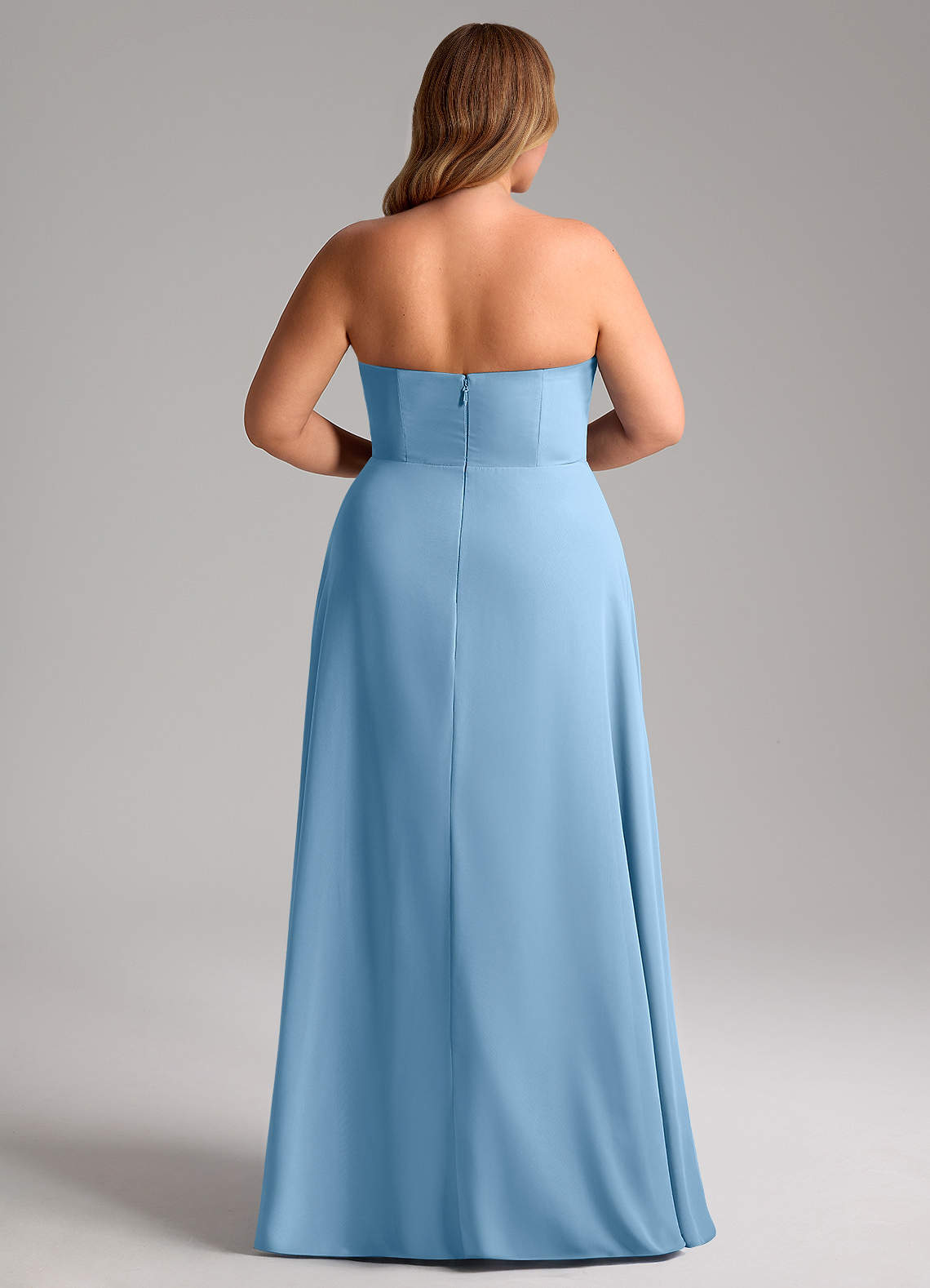 Azazie Wren Abiti da Damigella Abito Convertibile A-Line in Chiffon Spacco Laterale Blu Acciaio image13