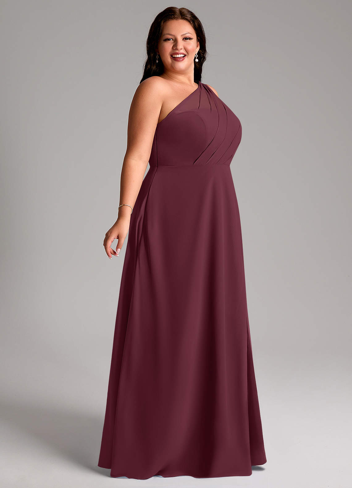 Azazie Phaedra Vestidos de madrinha de casamento Vestido Cabernet de Chiffon de Linha A com Um ombro image10