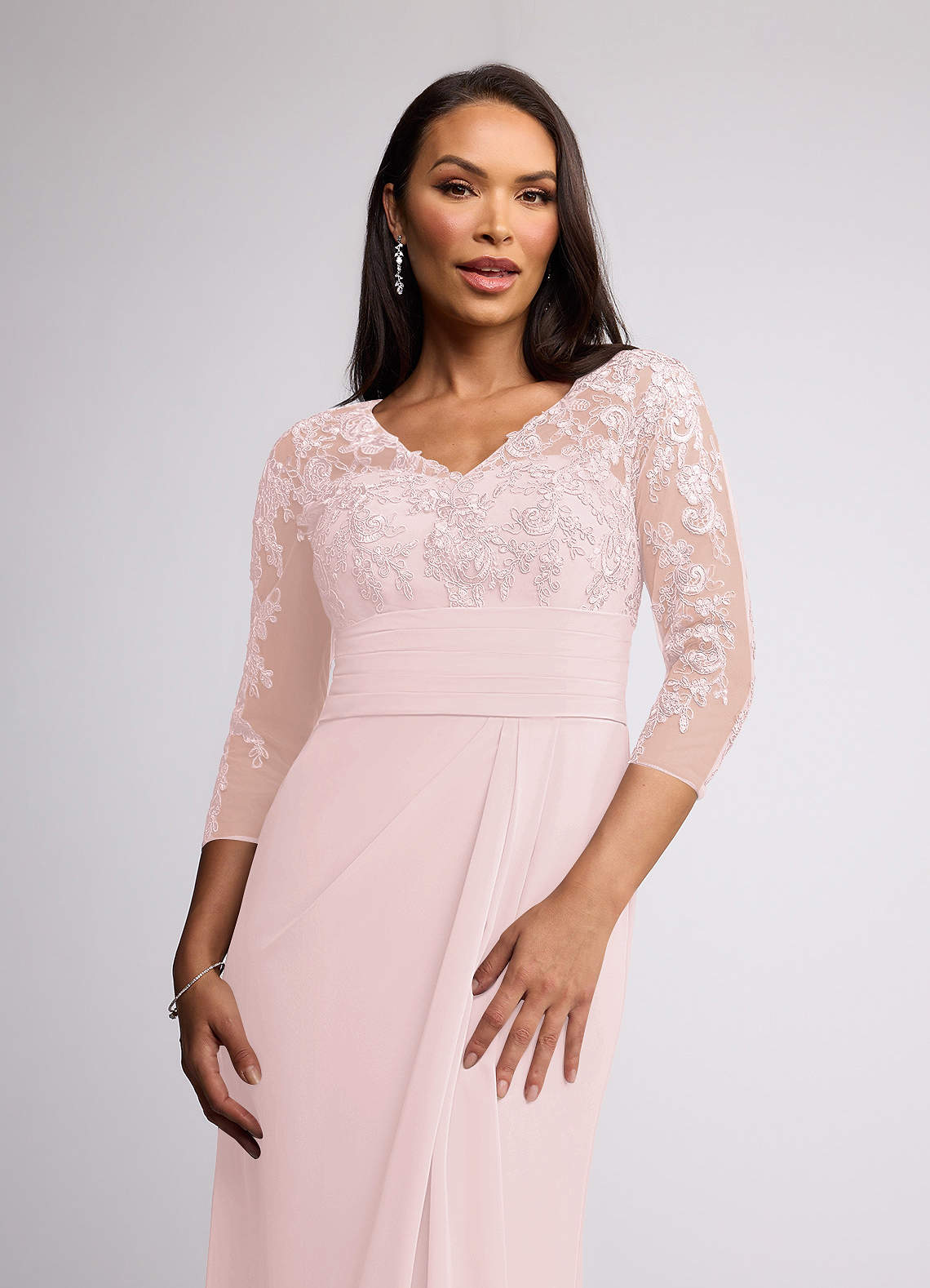 chinese dress ladies Gorgeous Crew Long Pink Chiffon Prom Dress with White Lace Top US10 / Custom Color