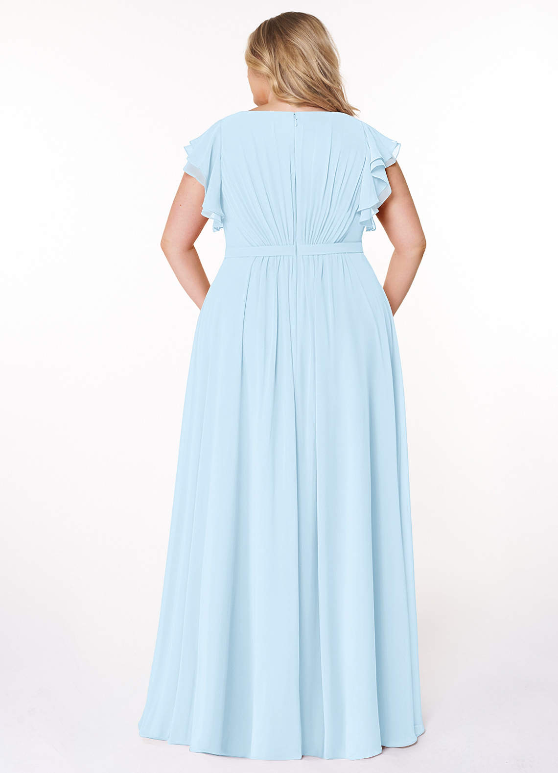 Azazie Daphne Modest Bridesmaid Dresses A-Line Ruffled Chiffon Floor-Length Dress image6