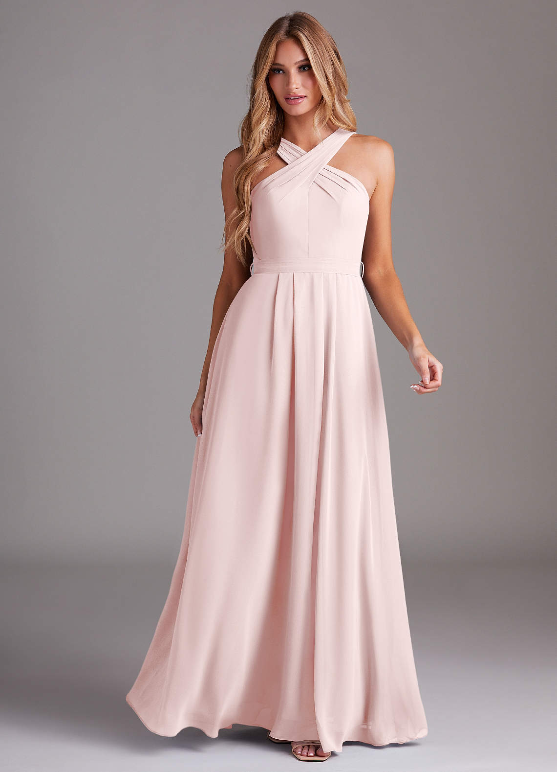 azazie blushing pink bridesmaid dress Dixie the Shaude dress is
