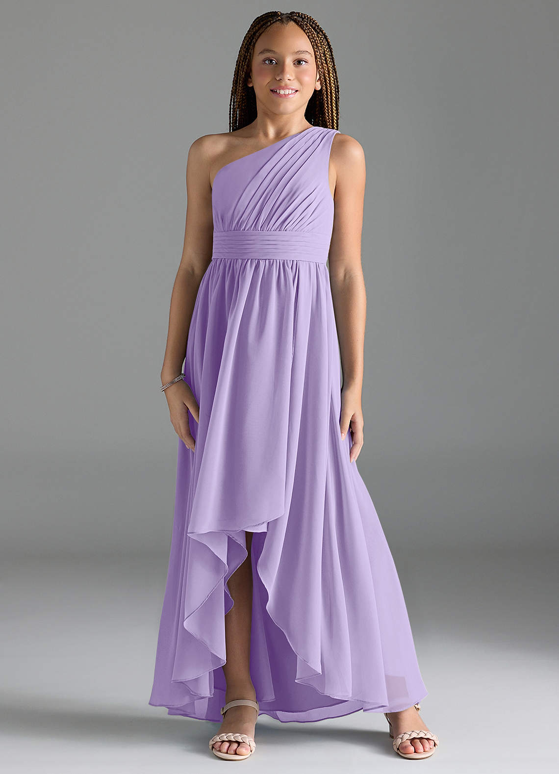 Azazie Mathilda Junior Lilac A-Line Pleated Chiffon Dress image1
