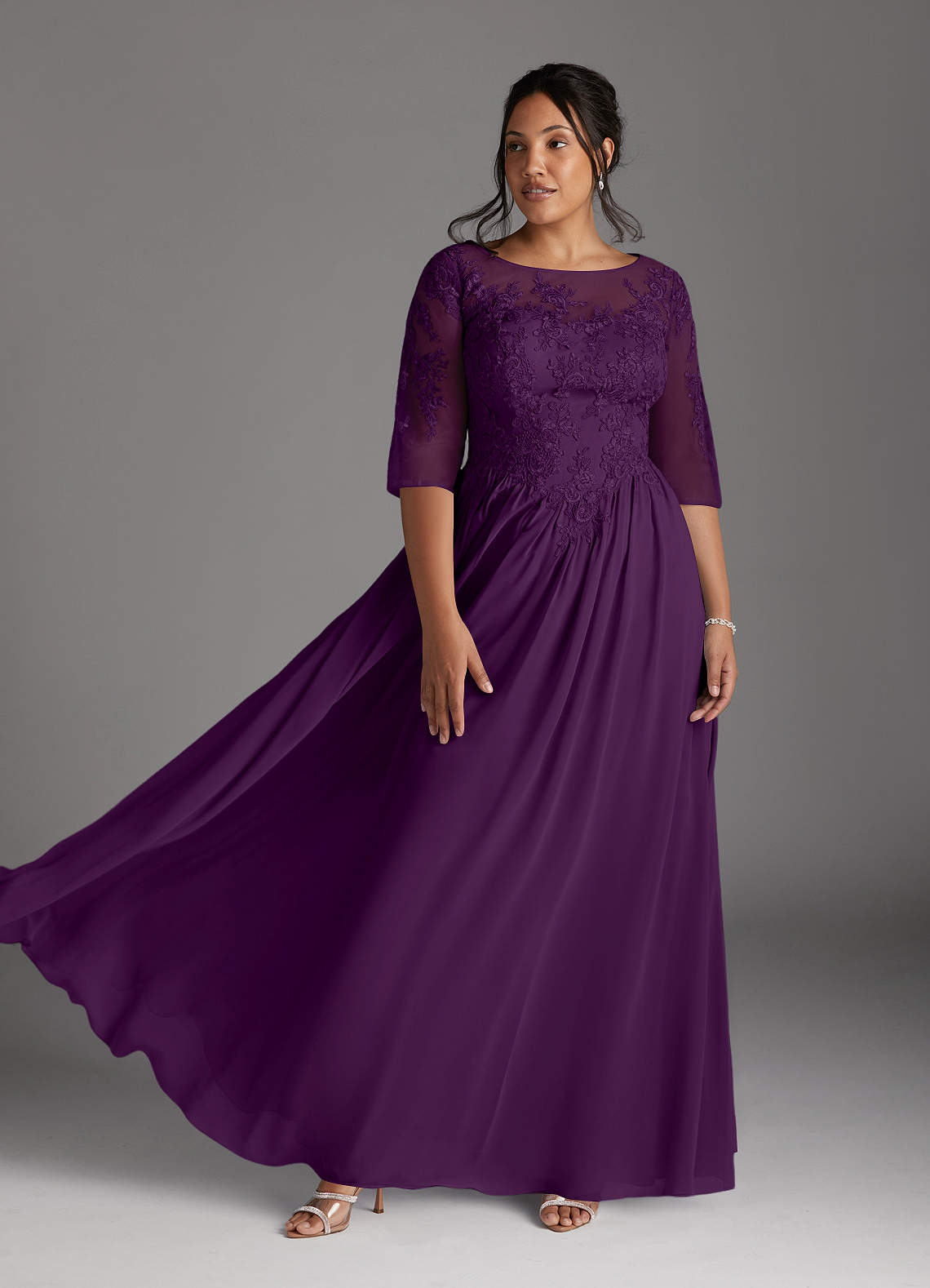 Azazie Mirielle Mother of the Bride Dresses Grape A-Line Scoop Lace Chiffon Dress image1