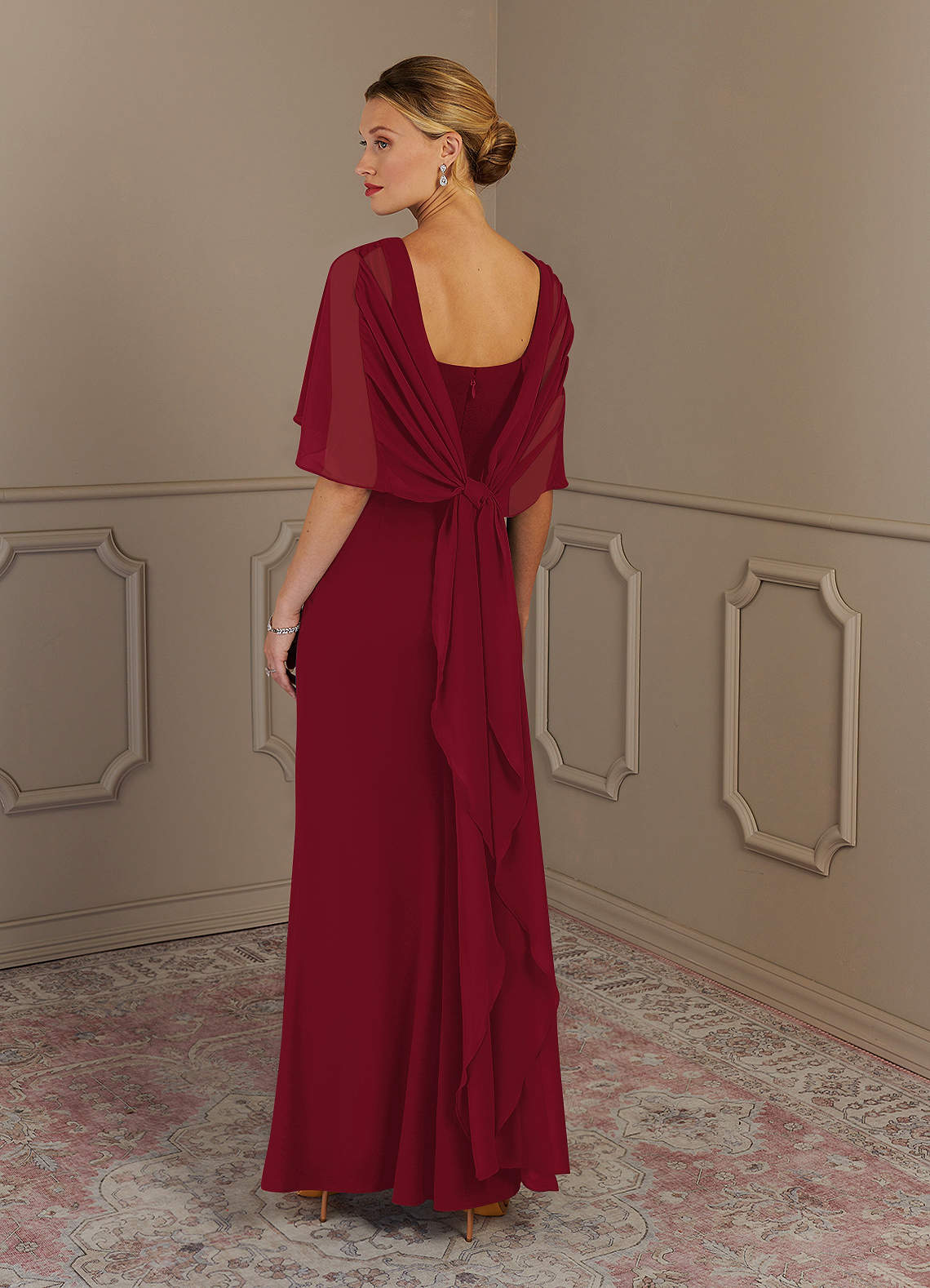 Sheath Stretch Crepe Dress With Slit Burgundy Plus Size