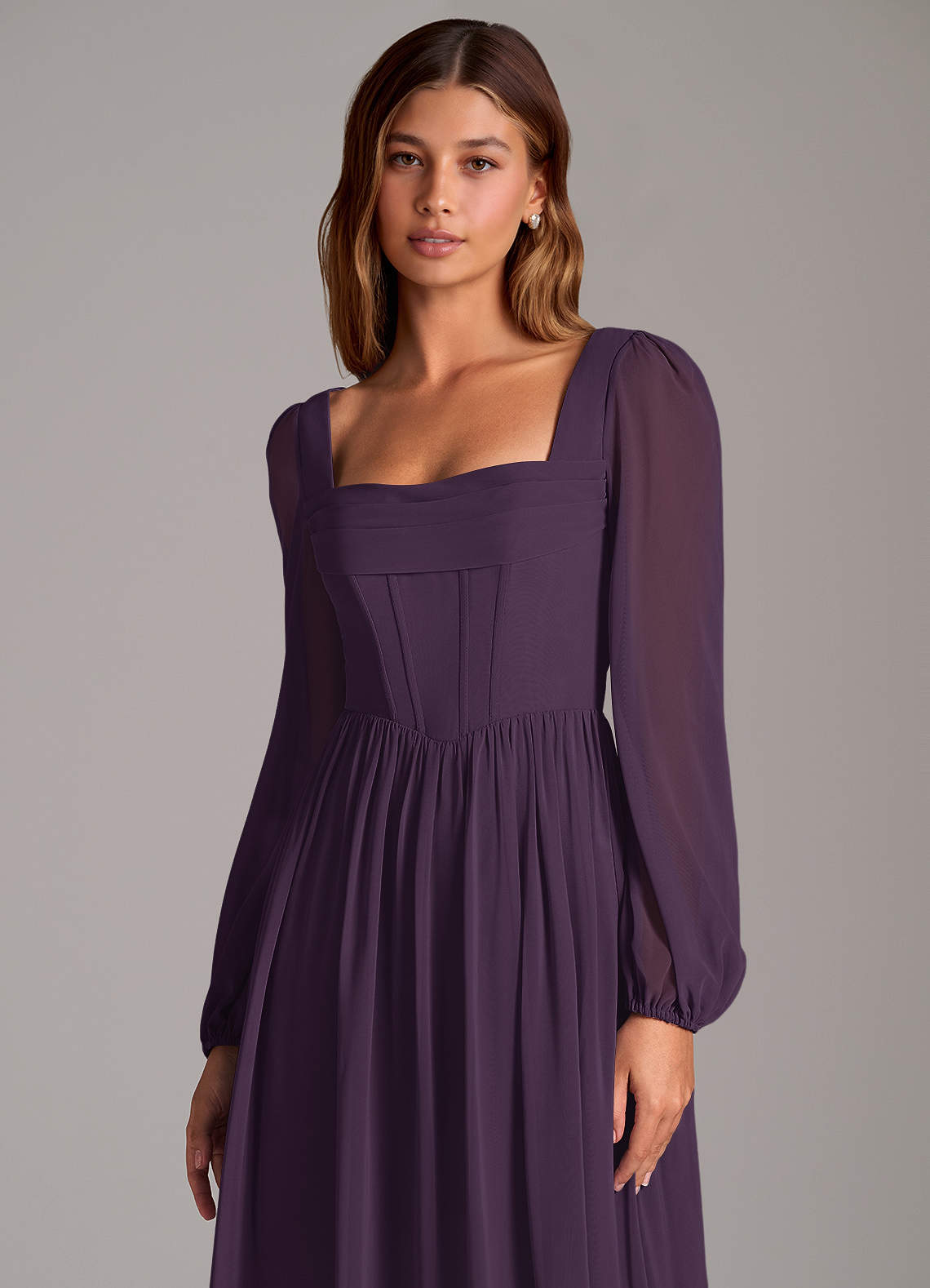 is azazie good for bridesmaid dresses Azazie A-Line Square Neck Long Sleeve Floor-Length Chiffon Bridesmaid Dresses